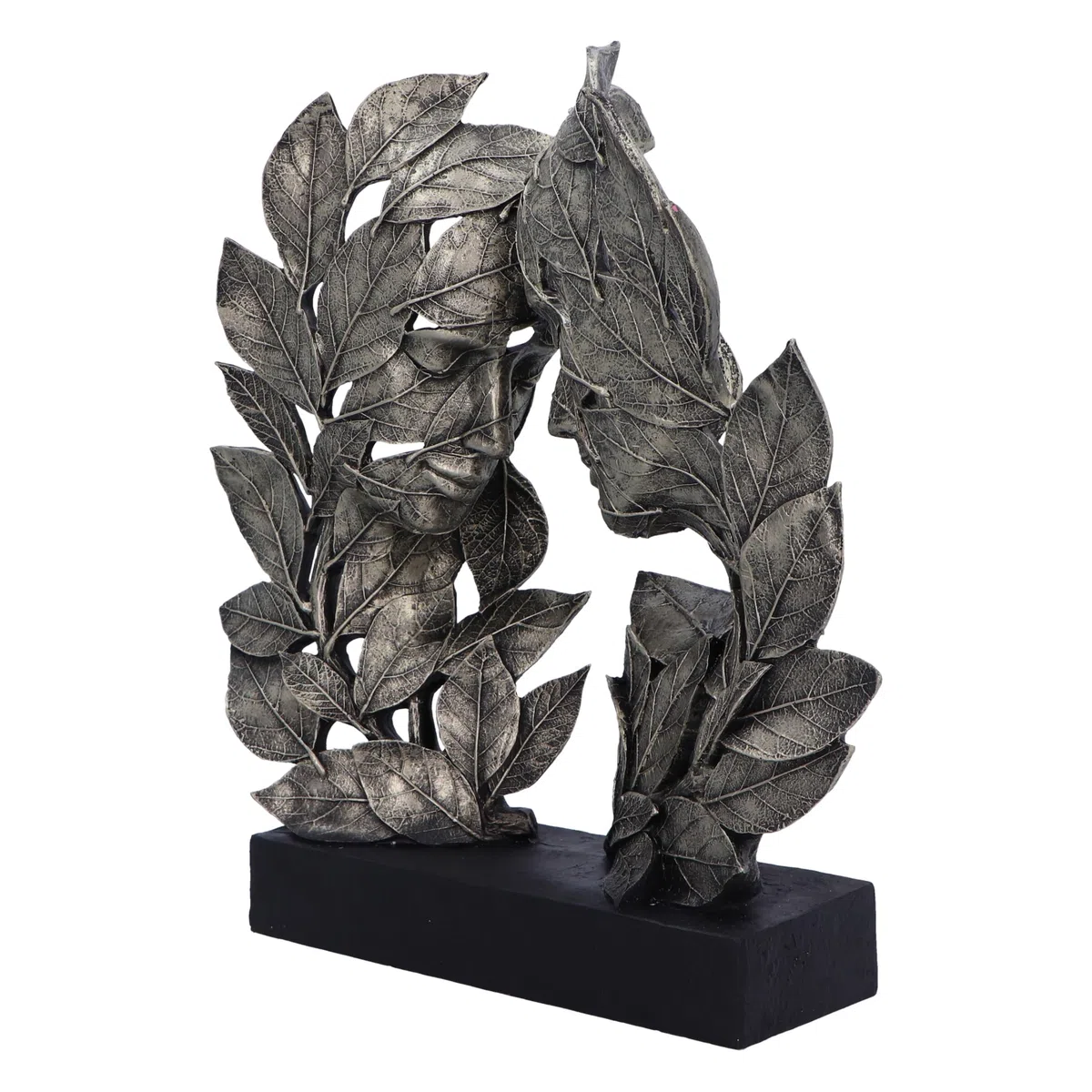 Nemesis Now Natural Emotion – Amor 31 cm, Resina, Plata, Cabezas Tocando Hojas, Escultura, Boda o día de San Valentín, Ideal para los Amantes de la Naturaleza y el Arte, Fundido en la Mejor Resina, | Resina, escultura de hojas tocando cabezas, regalo de b
