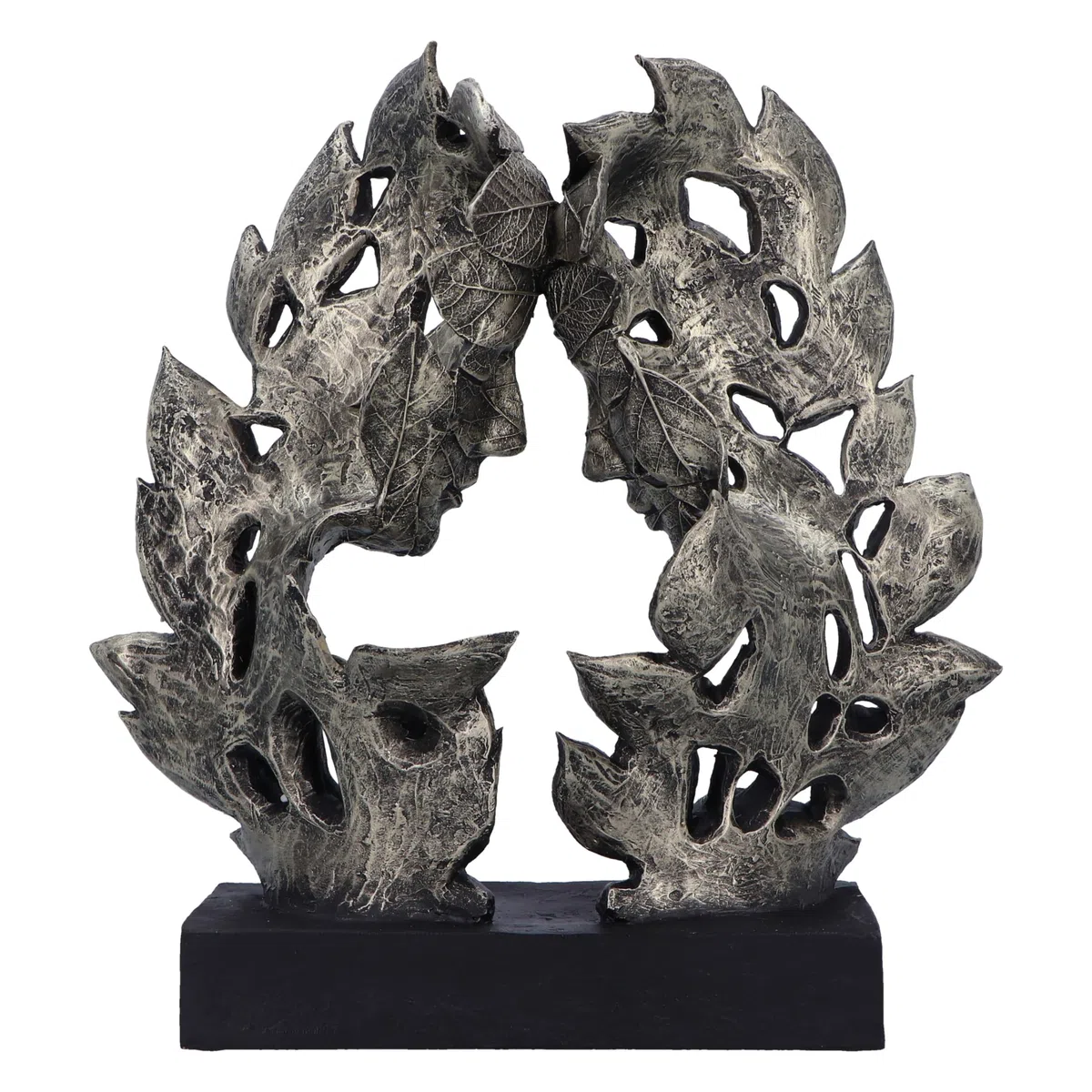 Nemesis Now Natural Emotion – Amor 31 cm, Resina, Plata, Cabezas Tocando Hojas, Escultura, Boda o día de San Valentín, Ideal para los Amantes de la Naturaleza y el Arte, Fundido en la Mejor Resina, | Resina, escultura de hojas tocando cabezas, regalo de b