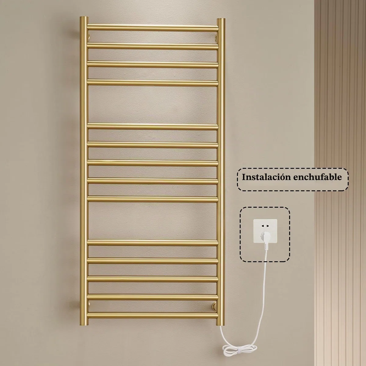 Radiador Toallero Eléctrico Baño Dorado Calentador de Toallas 162 W | Bajo Consumo, Acero Inoxidable, IP44 Impermeable, 110x52x12cm Instalación en la Pared, Fácil de Limpiar, con EU Enchufe