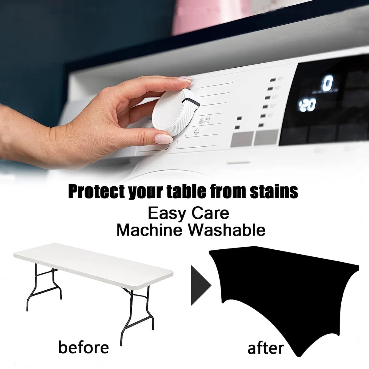 Heochy Paquete de 2 manteles rectangulares de elastano negro, protectores de mesa ajustables para eventos, cócteles, bodas, banquetes o fiestas