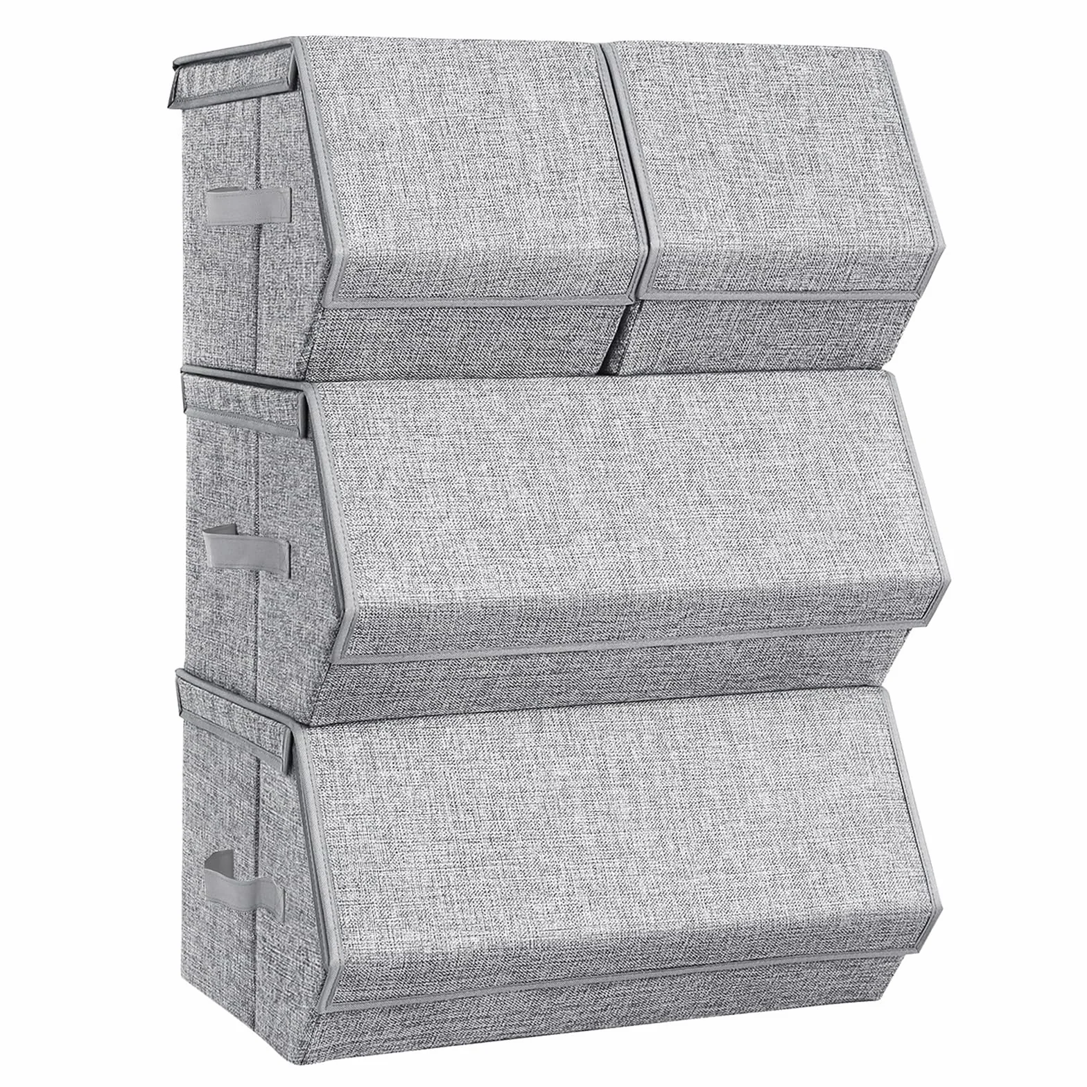 SONGMICS Juego de 4 Cajas de Almacenamiento con Tapas, Apilables, Cubos de Almacenamiento con Cierres Magnéticos, Tela, Marco de Metal, para Ropa, Libros, Gris RLB22GY