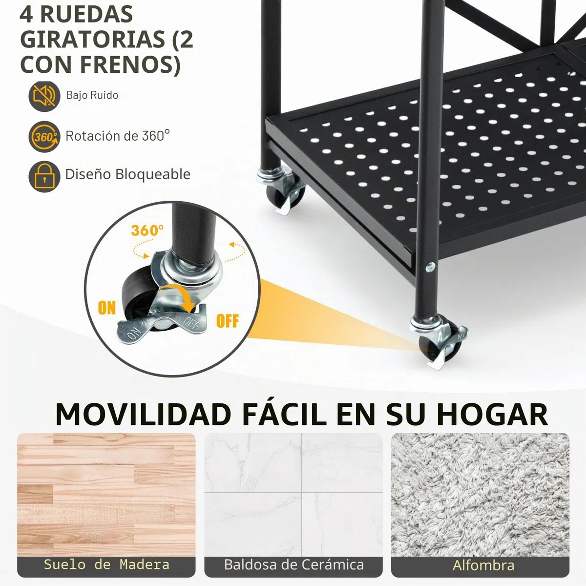 GOPLUS - Carro plegable con ruedas de 3 niveles, con asa práctica, ahorro de espacio para garaje, cocina, hogar, oficina y almacén