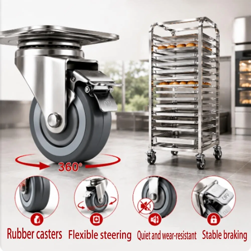 GRRICEPL Carrito de Aluminio con Ruedas para bandejas de panadería, Equipo para Hornear Pan | Carrito Comercial Para Bandejas De Pan, Estante Móvil Para Enfriamiento De Productos Horneados(46x60x169 cm)
