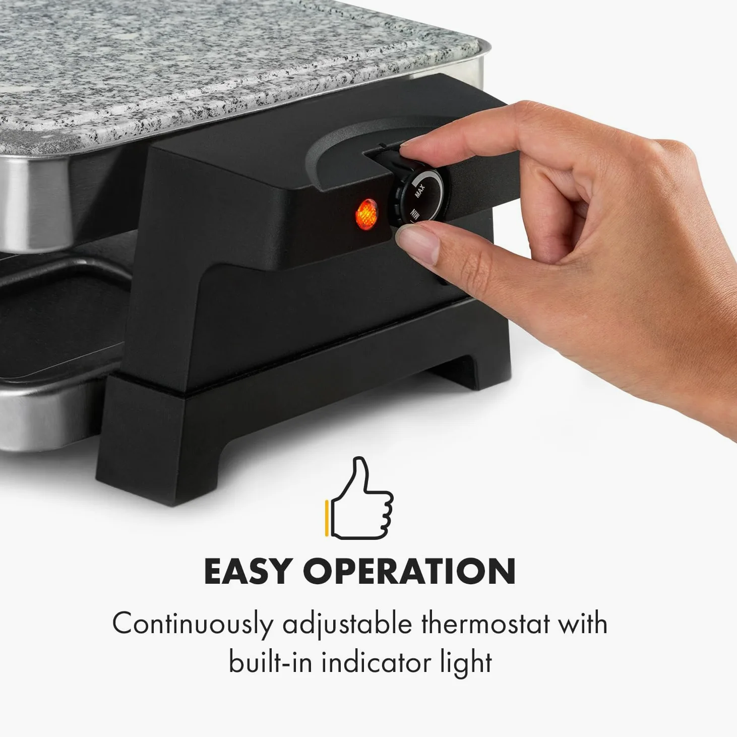 Klarstein Sirloin Grill para raclette, 1500 vatios, 2 en 1: placa de grill de aluminio y placa de piedra natural, Termostato regulable, para 8 personas, Sartenes de raclette de acero