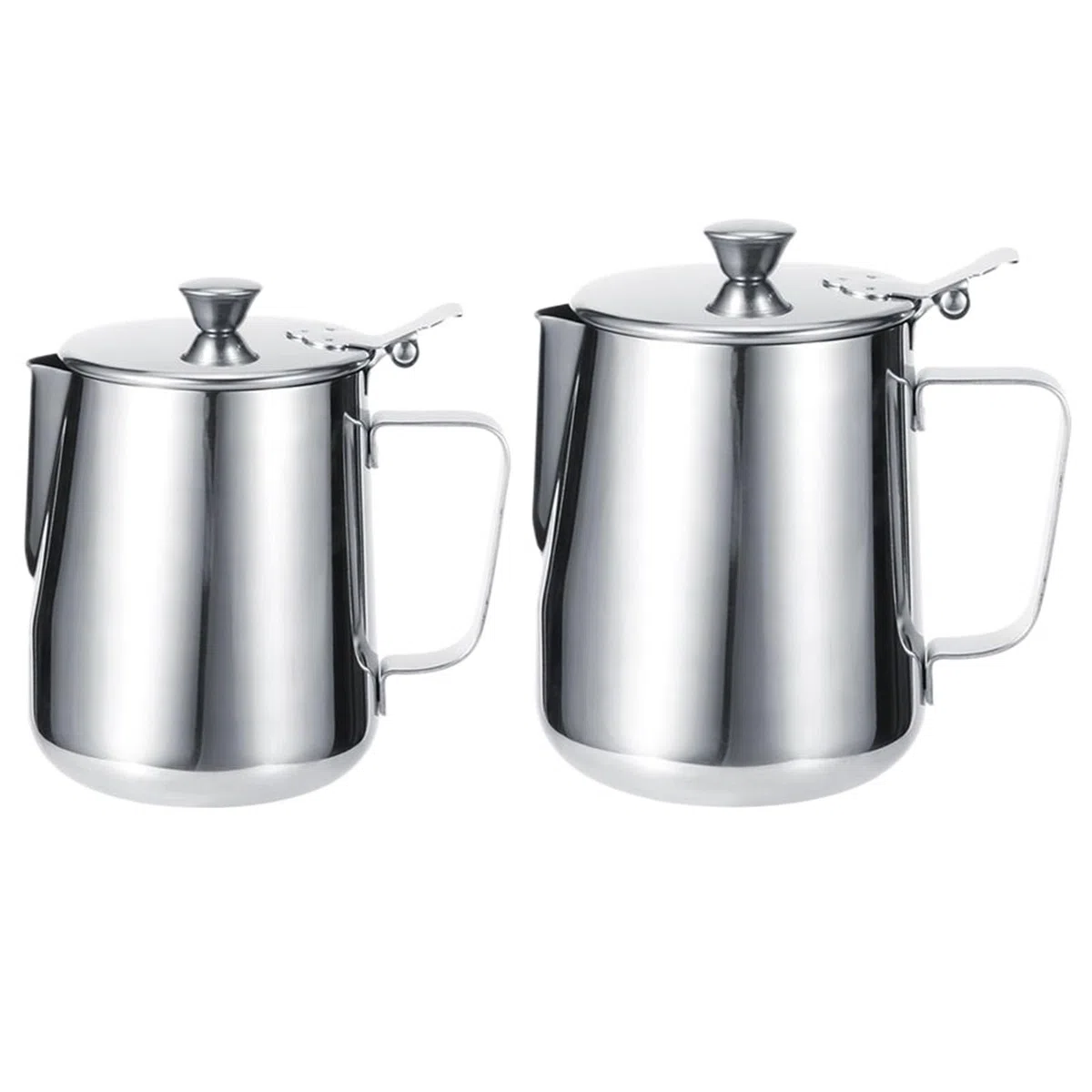 Taza de café con leche acero inoxidable, 2 uds., jarra tapa, Latte Art for el hogar, té la, cafetería Para Espumar(600ml)