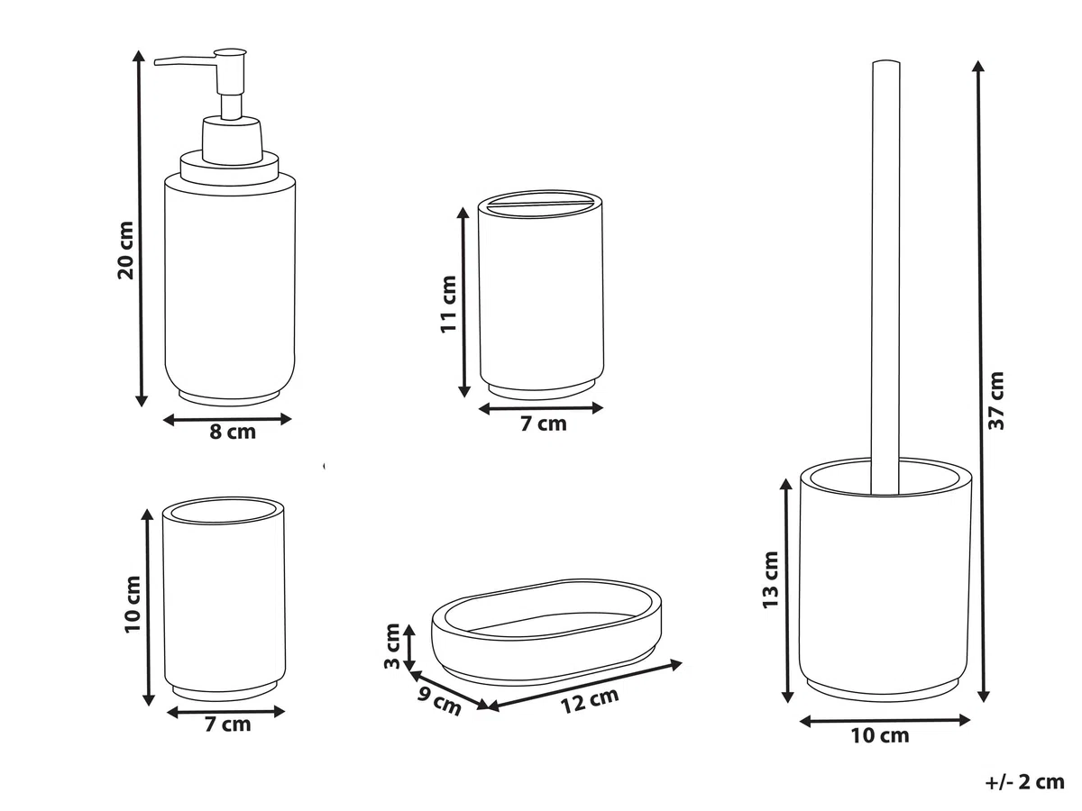 Conjunto de 5 Accesorios de baño jabonera dispensador de jabón escobilla de Inodoro Vaso Soporte para cepillos de Dientes Blanco Huarmey