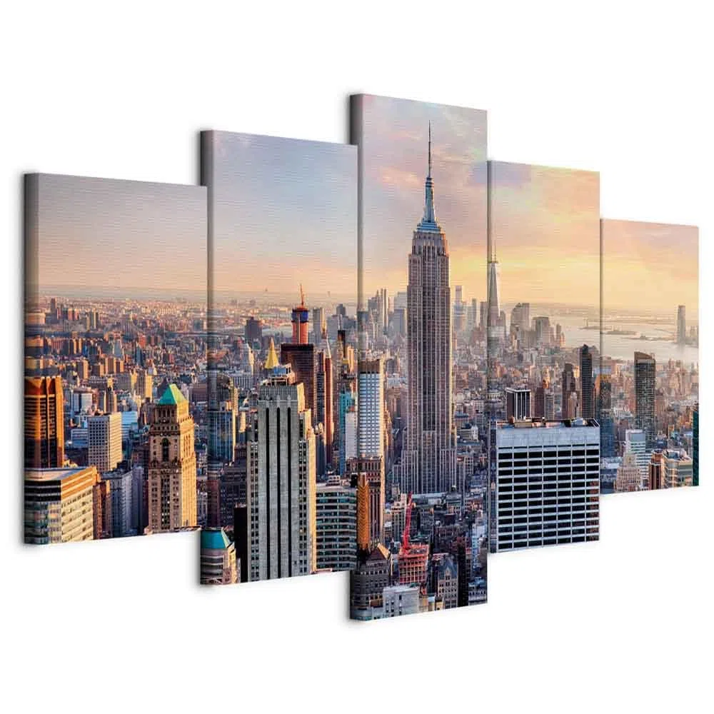 murando Cuadro en Lienzo Ciudad Nueva York 200x100 cm Impresión de 5 Piezas Material Tejido no Tejido Impresión Artística Imagen Gráfica Decoracion de Pared Manhattan d-B-0255-b-m