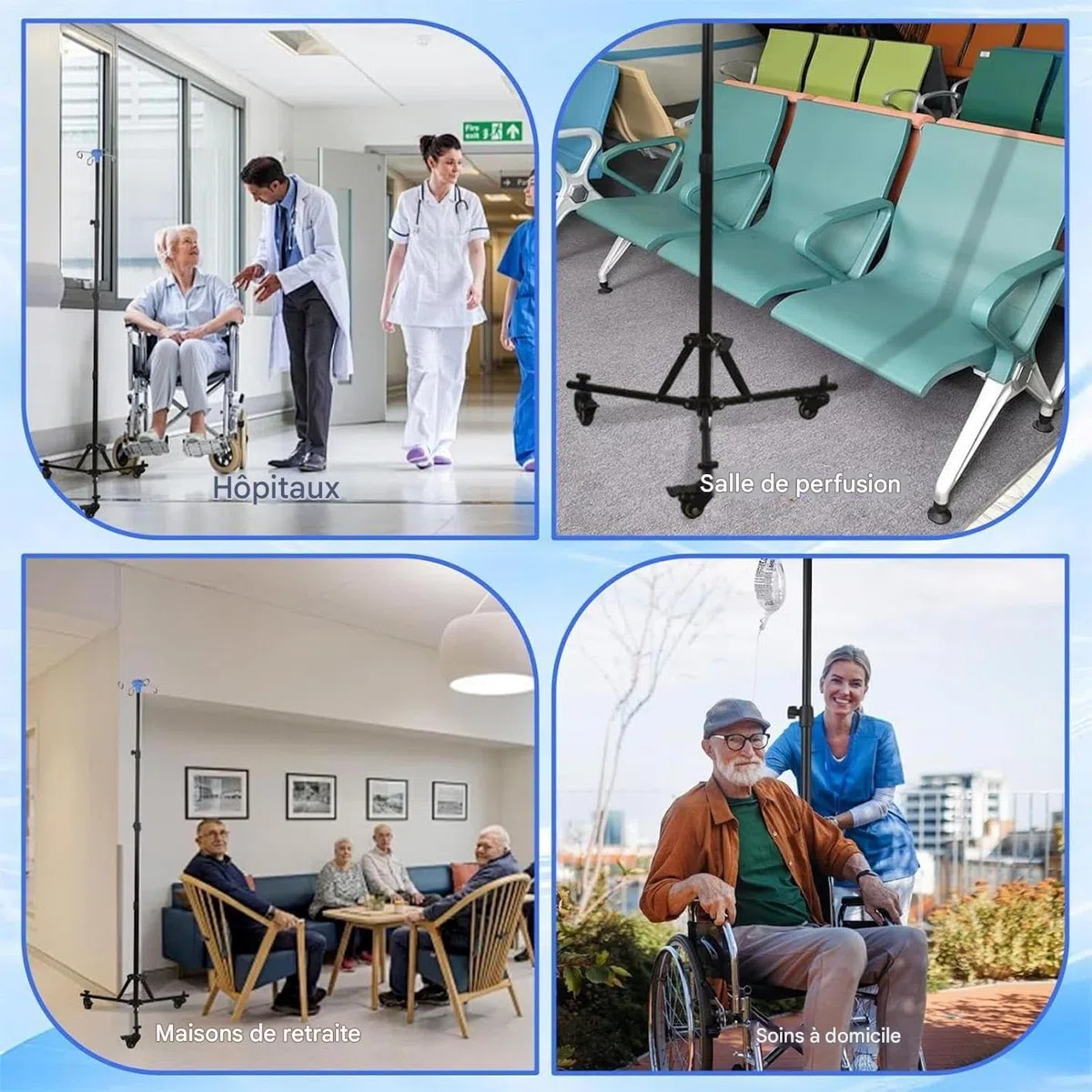 Pie de portátil Equipo de Cama de Enfermería con Ruedas | Soporte IV De Cabecera Con Gancho Para Botella Para Hogar Cama Viaje Exterior Interior Cuidado Diario Paciente Ancianos