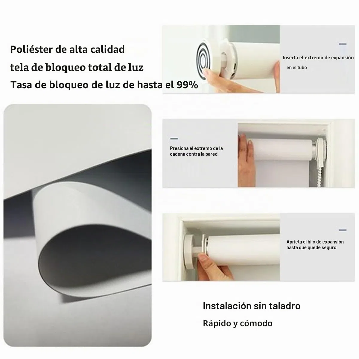 Estores para Ventanas Sin Taladrar,Persianas Enrollables Interior,Poliéster de Tela Blanca,Estor Opacos Térmico,para Ventana,Casa y Oficina,Personalizado,Ancho x Alto (110cm x 120cm)