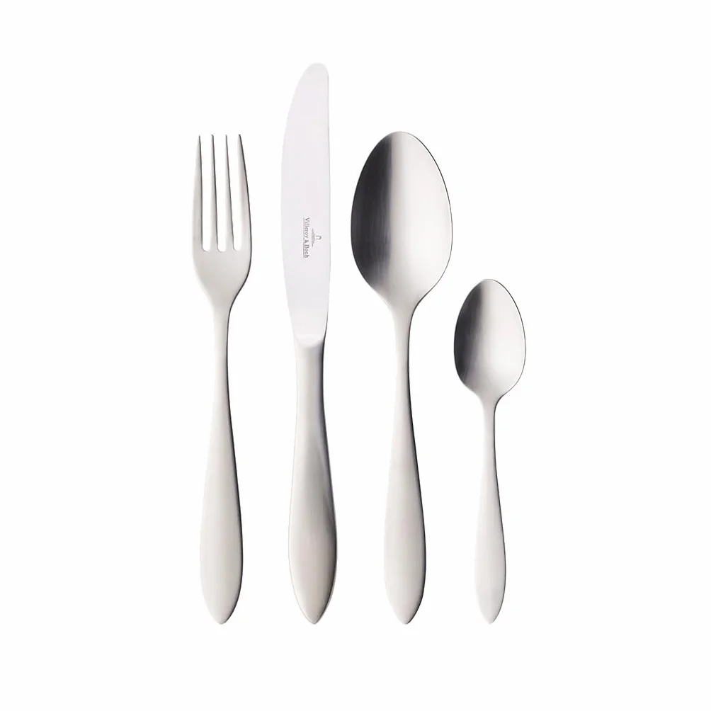 Villeroy & Boch - Arthur Set de Cubiertos 24 Piezas Plata, Apto para Lavavajillas, Cubertería Acero Inoxidable, Cuberterías Completas 6 Personas Platino, Set Cubiertos, Acero Inoxidable