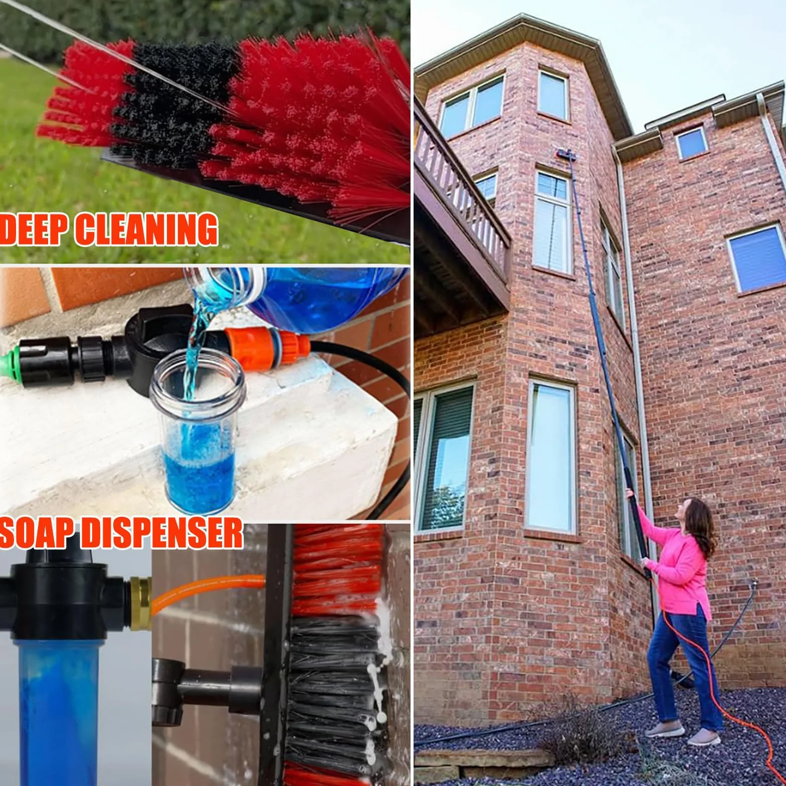 Genérico Cepillo telescópico para Ventanas de 3,6 a 10,8 m con escobilla de Goma, dispensador de jabón, hidrolimpiadora telescópica, Paneles solares, Kit para Lavar techos de Camiones, Auto