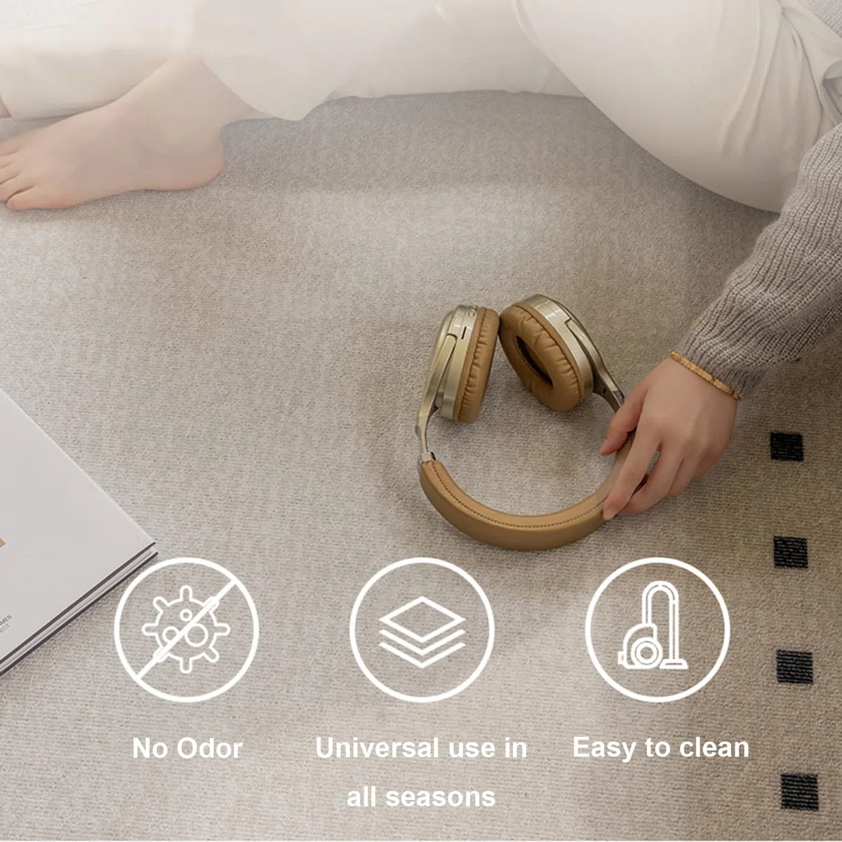 Alfombrilla antideslizante de caucho termoplástico blanco para sillas de oficina para suelos de madera y azulejos, absorción de golpes, aislamiento acústico, ruedas de 120 x 60 cm, se deslizan
