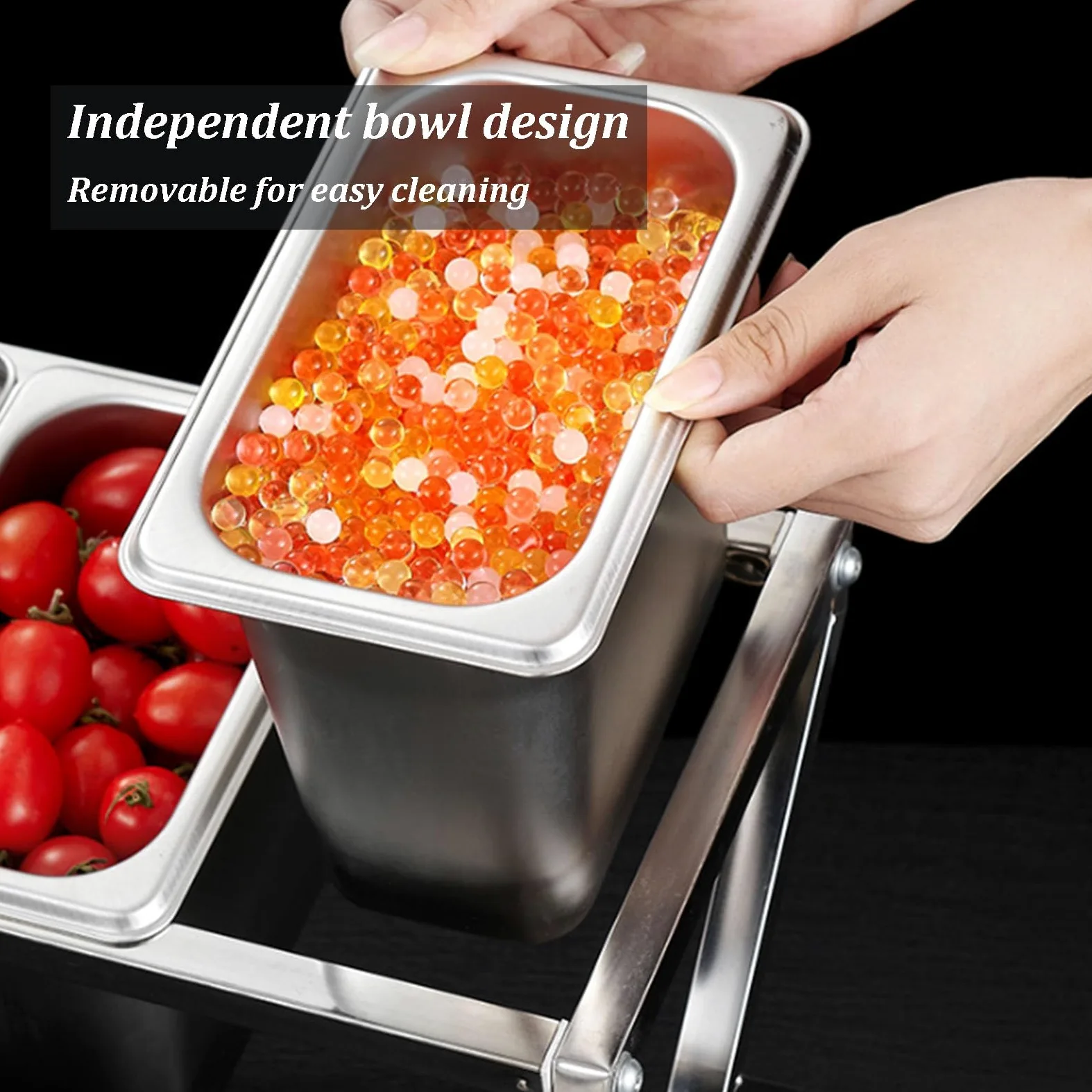 Estación de acero inoxidable para pizza con cuchara, organizador de condimentos con bandeja dispensadora de tapa, estante expandible para especias para salsas e ingredientes de frutas