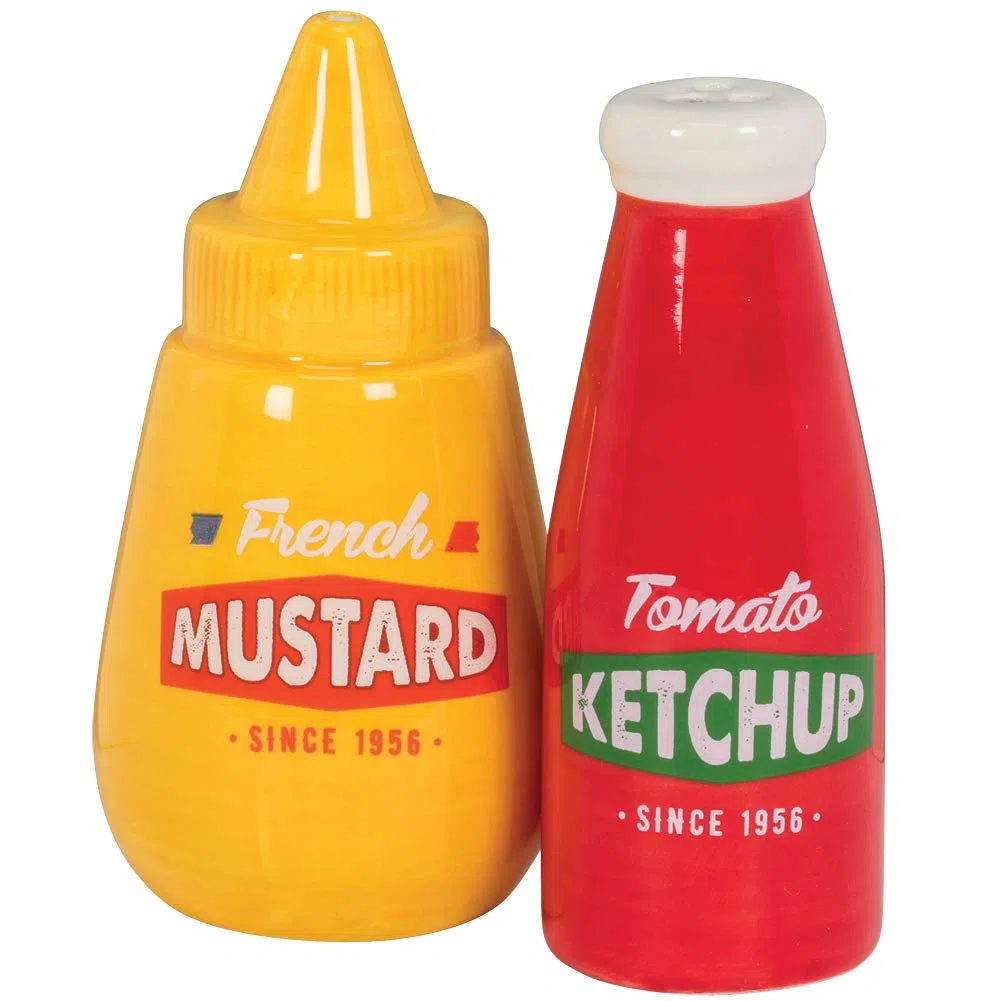 Abbott Collection Ketchup&Mustard Salt & Pepper-10.16cmH, 4" de alto, Ketchup y Mostaza