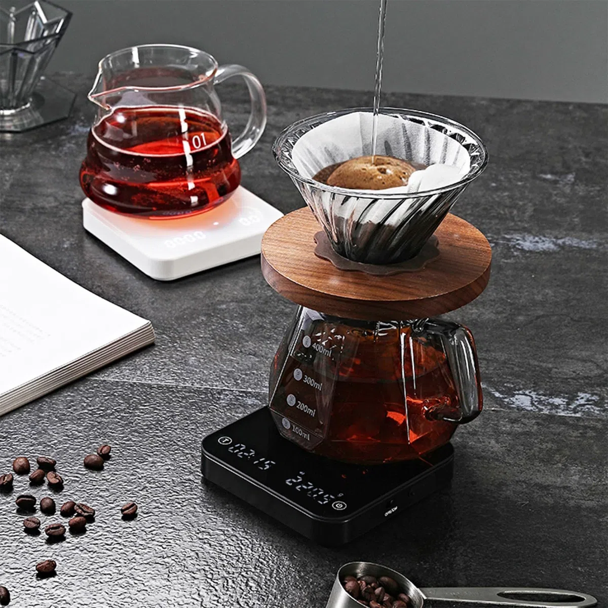 Báscula de Cocina Digital en Miniatura con pesaje de precisión y temporizadores multifuncionales para Preparar café Diseño Compacto Herramienta de pesaje de Cocina con Apagado automático
