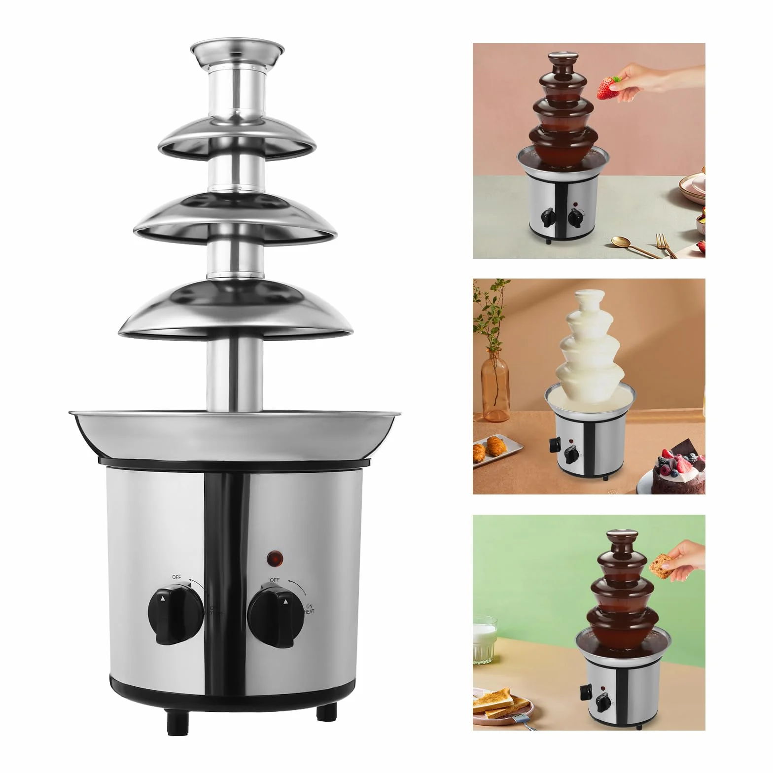 Fuente de chocolate de 4 niveles de acero inoxidable con 1 8 l de capacidad y 170 W de potencia, perfecta como máquina de postres y fondant de chocolate