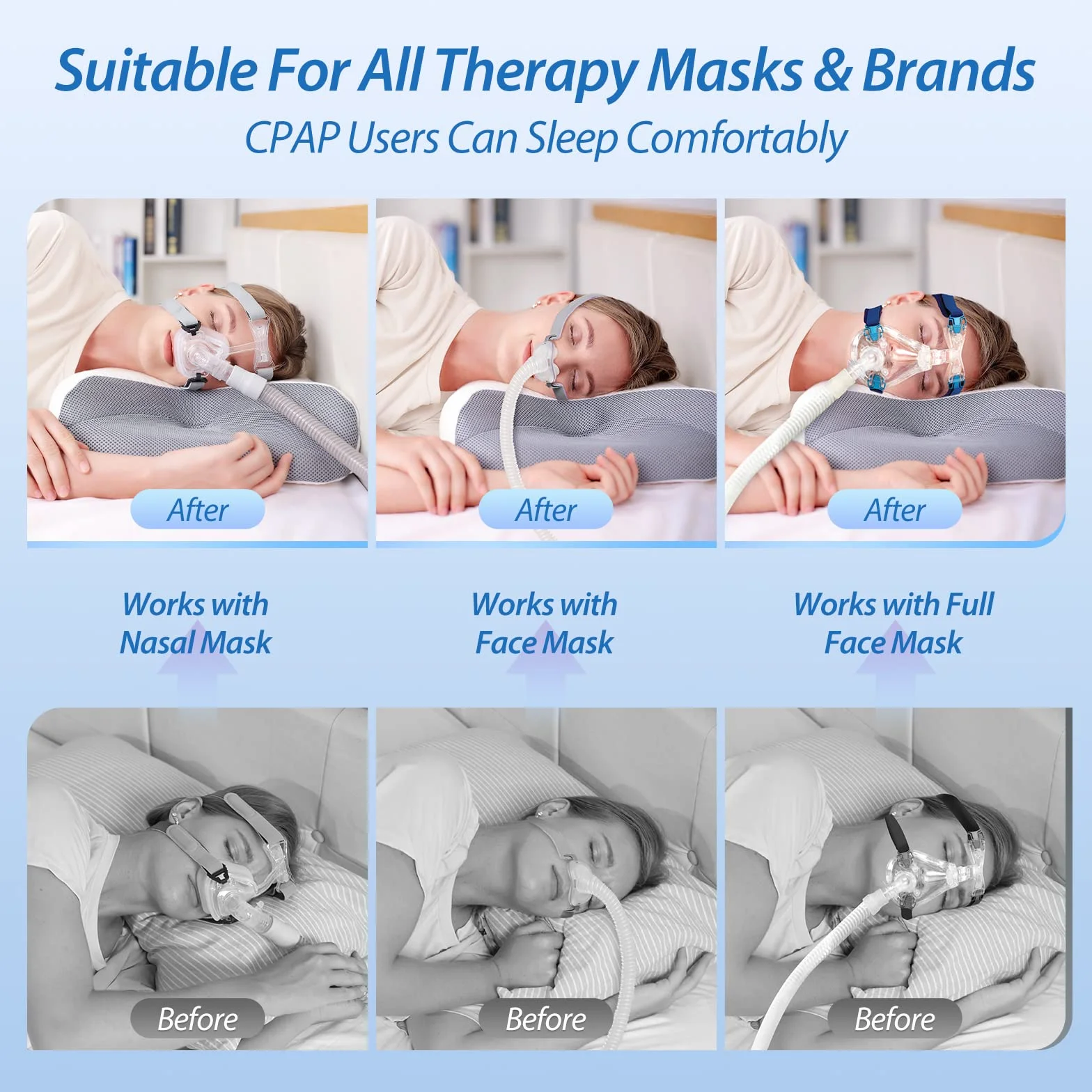 HOMCA Almohada CPAP, Almohada Ortopédica Ergonómicade Espuma Viscoelástica para Todas Las Mascarillas CPAP Que Reduce la Presión de la Mascarilla y Las Fugas de Aire, 65x40x9/11 cm