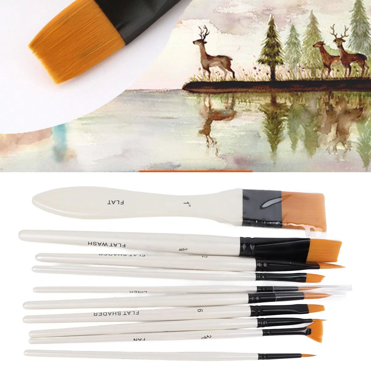 Zerodis Útiles Escolares Juego de Pinceles para Artista con de Madera y Pelo de Nailon Dorado con Bolsa de Almacenamiento para Gouache Acrílico, Acuarela, Óleo, Pintura Artística, 10 Pinceles para