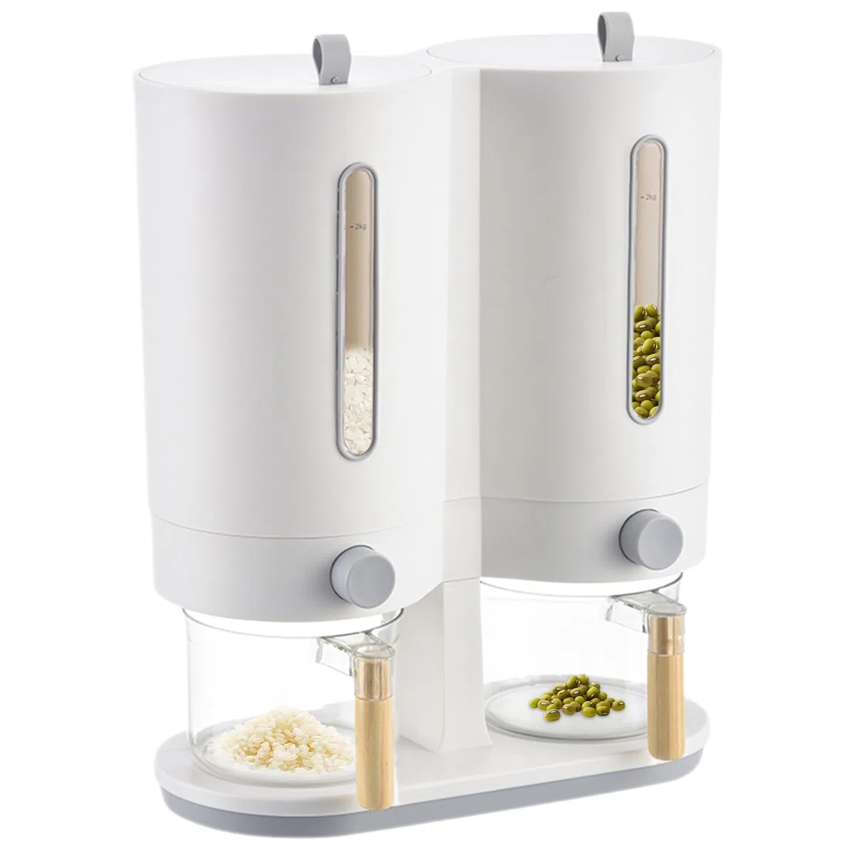 Dispensador de Granos Almacenamiento de Cereales Multigrano 5 kg con Tapa | Dispensador Arroz Doble Cubo Encimera Almacenamiento sellado de avena para cocina, encim