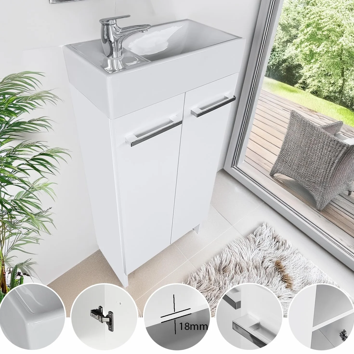 Muebles de baño con Lavabo 81 cm x 40 cm x 22 cm, Mueble baño auxilia - Mueble baño con Lavabo 40 cm, estanteria baño (Blanco)