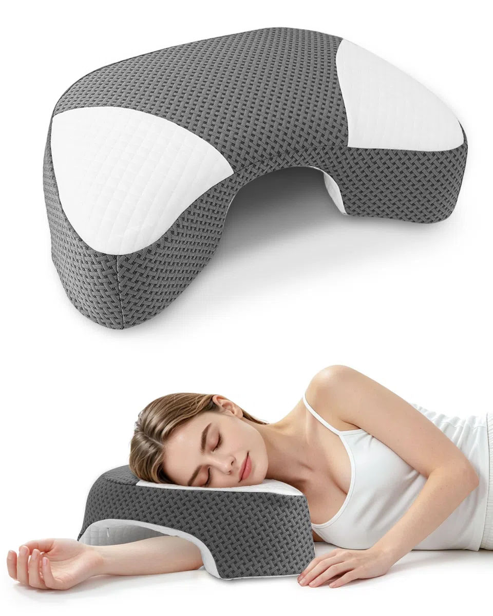 Almohada Dormir de Lado con Hueco Brazo, Almohada Cervical Ergonómica en Espuma Viscoelástica, Alivia Presión Hombros y Brazos, Almohada para Lado
