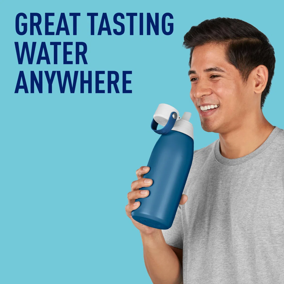 BRITA Botella de agua filtrada aislada con popote, reutilizable, metal de acero inoxidable, marina, 32 onzas