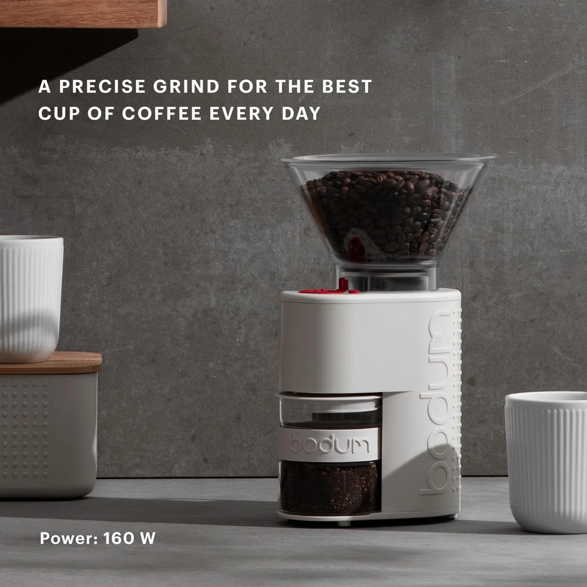 Bodum BISTRO Burr Grinder, Electronic Coffee Grinder with Continuously Adjustable Grind, White