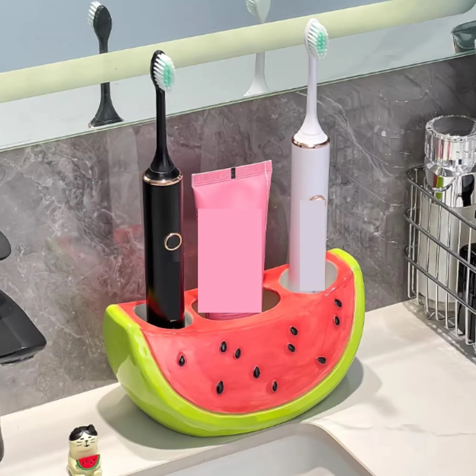 Porta Cepillo Dientes Baño Soporte De Cerámica For Cepillo Dientes con Forma Sandía For Almacenamiento En Encimera Baño Hogar Y Cocina