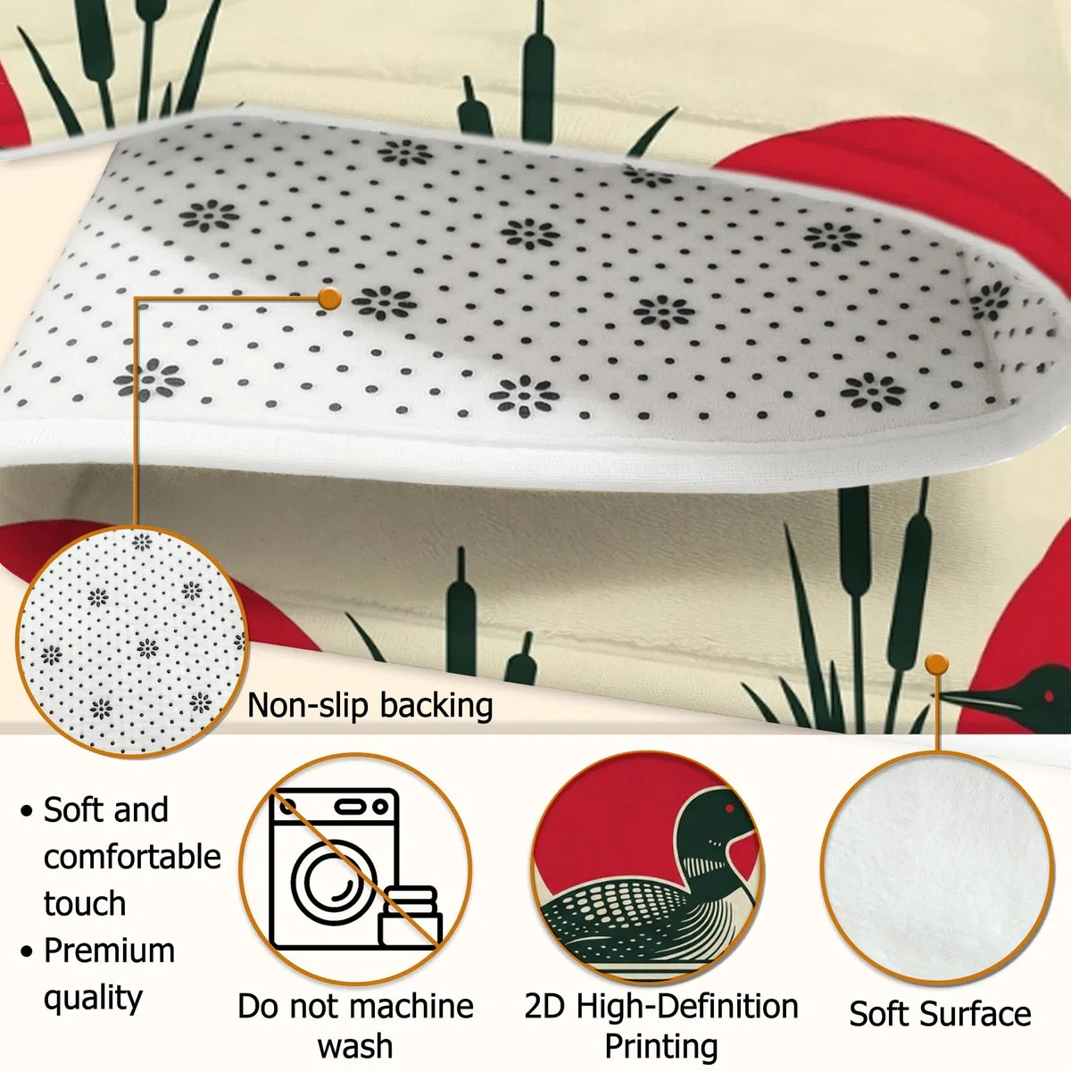 Loon - Alfombra rústica natural con diseño de cola de gato para sol, verano, color rojo, de pelo bajo, esponjosa, suave, rectangular, resistente a las manchas, para sala de estar, dormitorio, aula