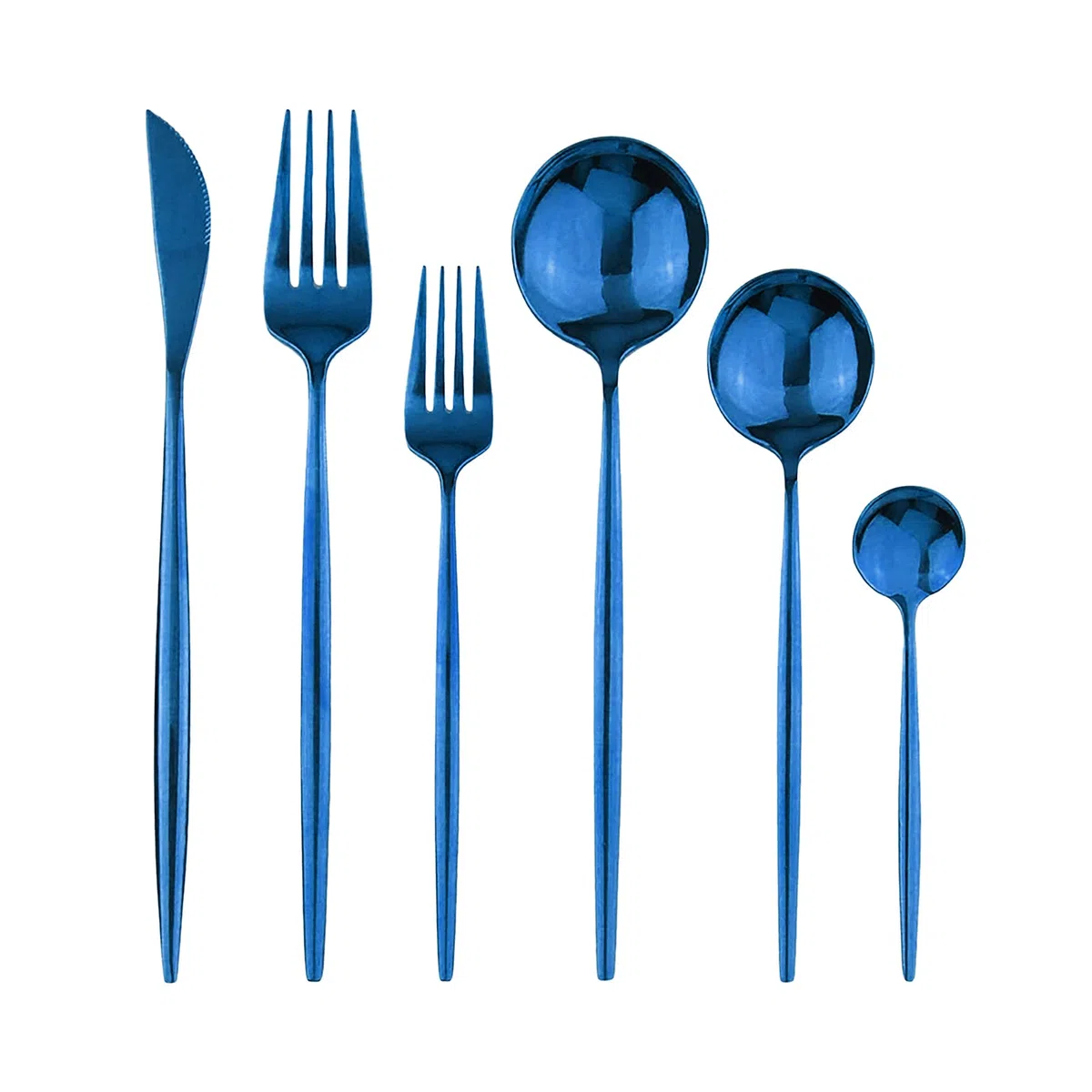 Blue - Juego de cubiertos de acero inoxidable 18/0 pulido con espejo, 36 piezas, para el hogar, cocina, fiesta, hotel, restaurante, servicio de boda, para 6 personas