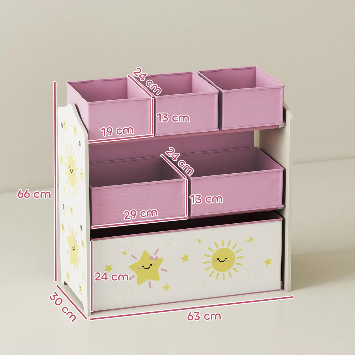 AIYAPLAY Estantería Infantil para Juguetes, con 6 Cajas Extraíbles de Tela no Tejida, Organizador de Juguetes de 3 Niveles, para Habitación Infantil, Sala de Juegos, Guardería, 63x30x66 cm, Rosa