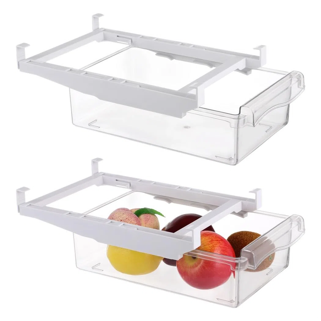 Organizadores de cajones de nevera de 2 piezas, cajones de almacenamiento ajustables para estantes de refrigerador de menos de 0.6 pulgadas