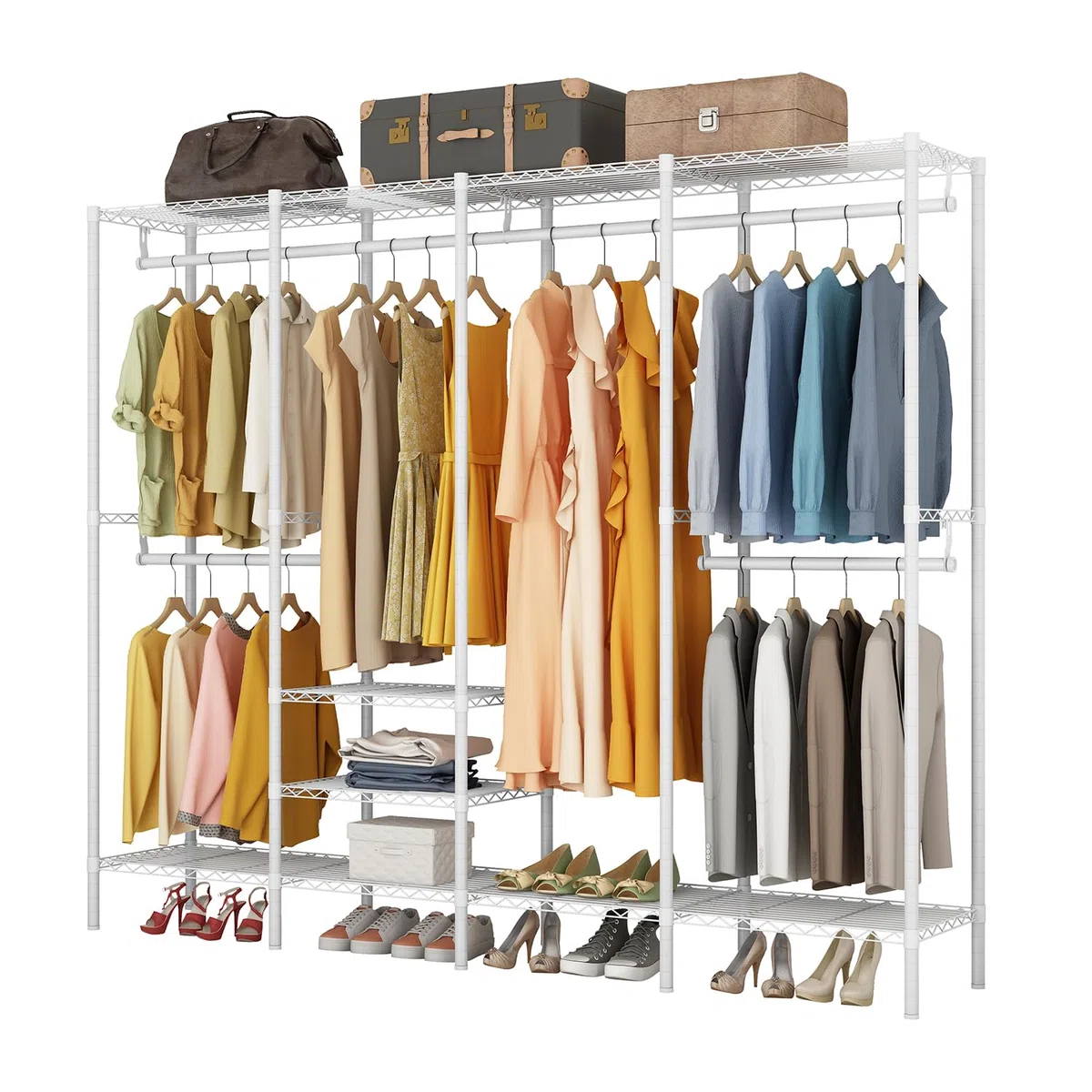 Perchero Burro Ropa Resistente - Organizador de Closet con Barra para Colgar Ropa | Soporte 900 LB | Dimensiones 192x40x193 cm | Perchero Robusto para Armarios y Habitaciones(blanco)