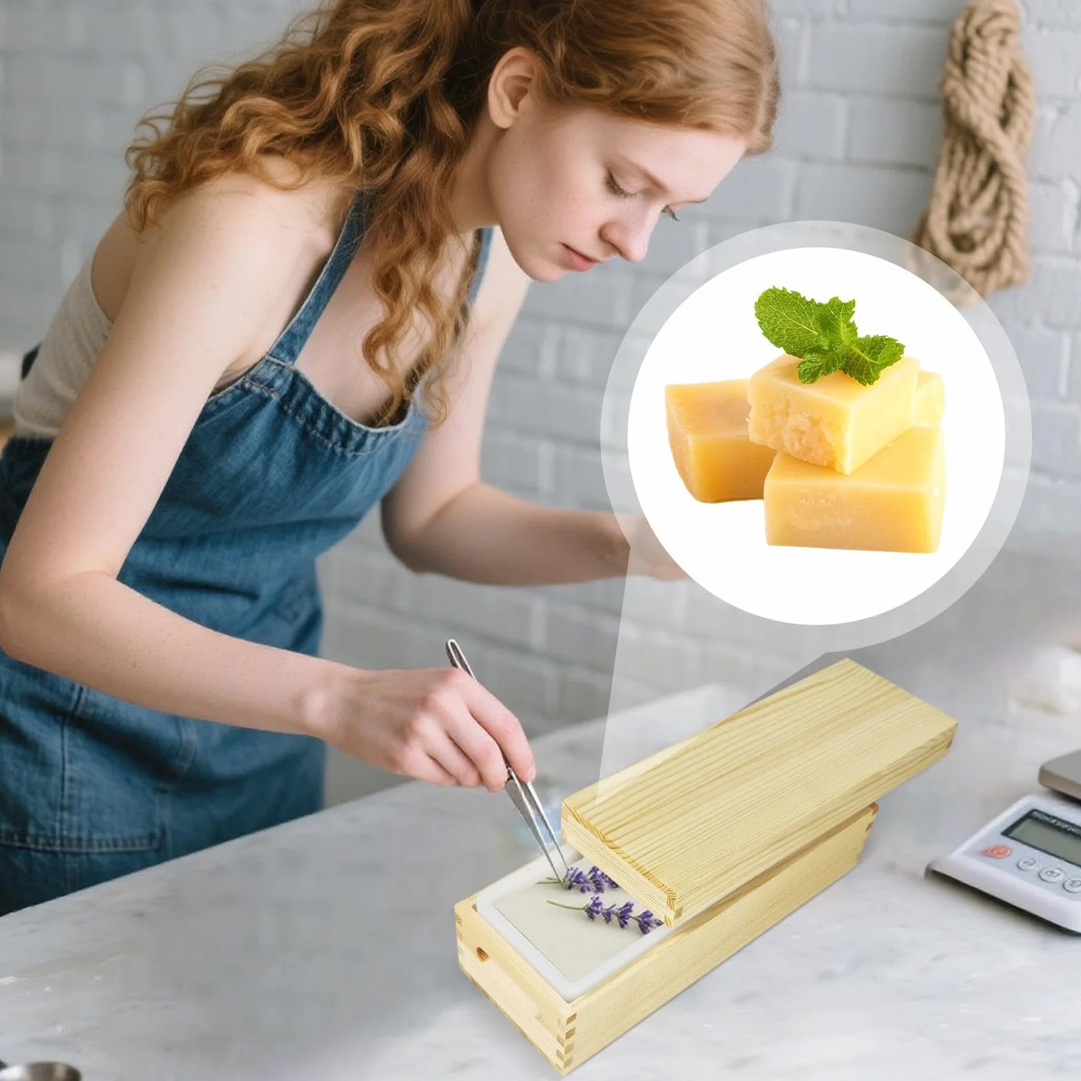 Molde De Pan De Jabón 1300 ml Kit DIY Antiadherente Fácil Desmoldeo, | Molde Rectangular Flexible De Silicona Con De Madera Para Jabón Para Chocolate, Pasteles Y Pudín Hec