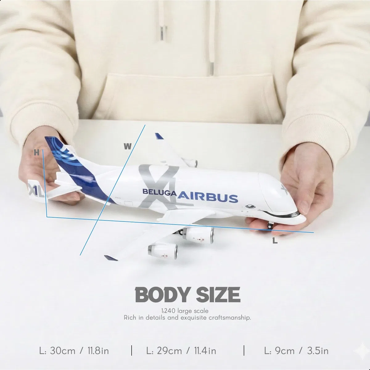 1/220 A330 Beluga XL1 - Maqueta de avión de metal fundido a presión con soporte (30 cm) para Airbus a330-743L Super Transport Beluga