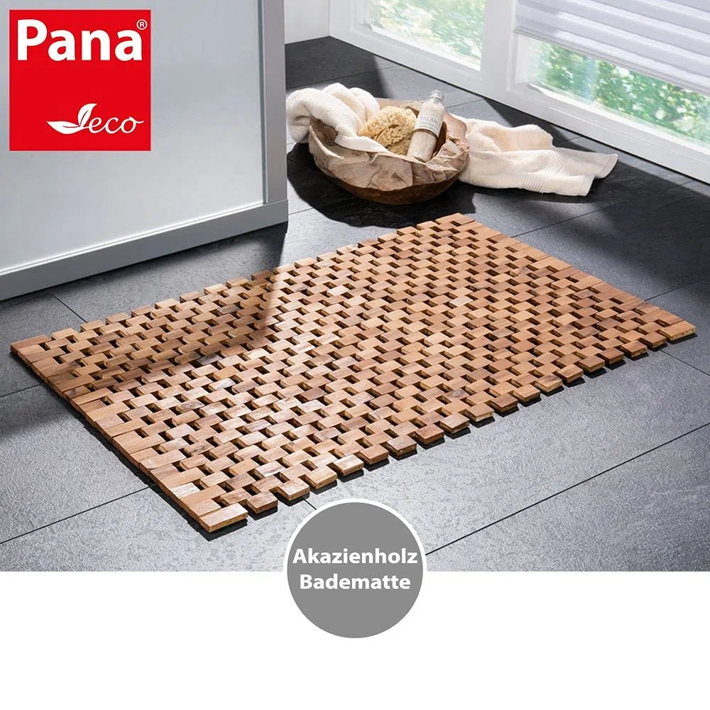 PANA® Eco - Alfombrilla de baño (madera, 60 x 100 cm, 100% madera de acacia) | Alfombrilla de madera de madera auténtica, producto natural, antideslizante, duradera, robusta, fácil de limpiar e higiénica