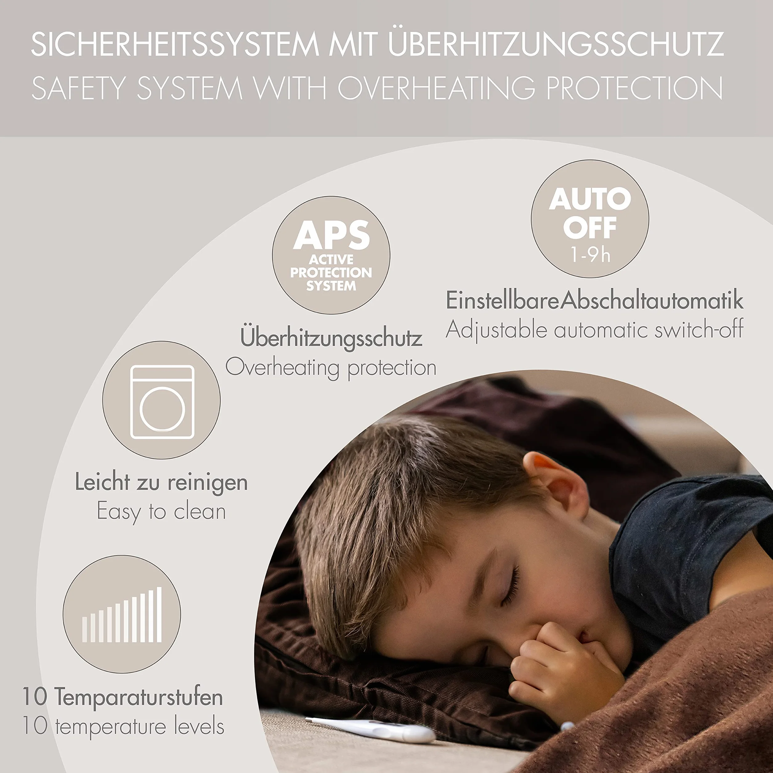 Promed Manta eléctrica lavable con apagado automático, manta eléctrica acogedora, aproximadamente 180 x 130 cm con 10 niveles de temperatura, manta cálida para cuello, hombros y espalda