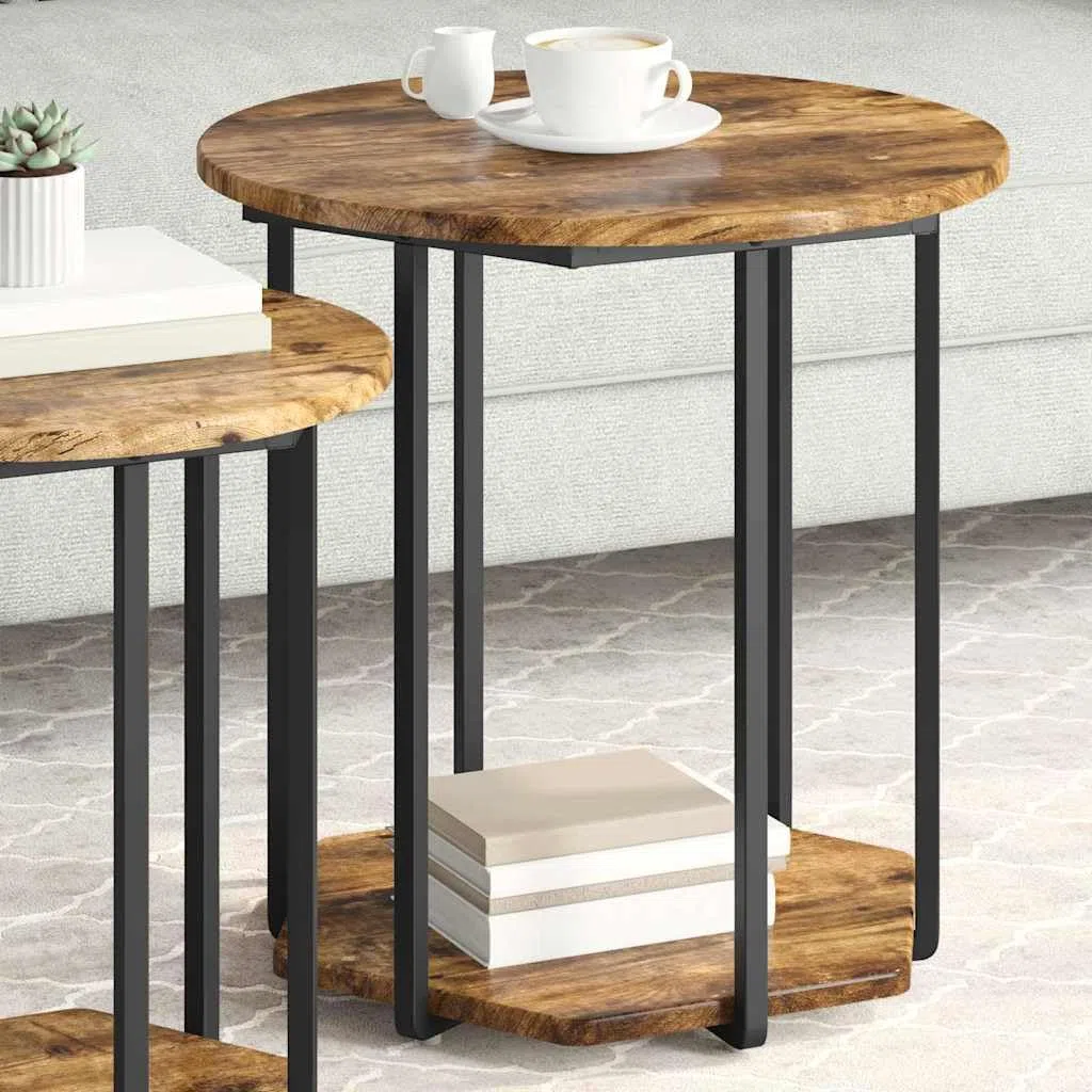 Juego de mesa auxiliar marrón con estante, 2 piezas, madera de ingeniería y metal, 50 x 50 x 50,5 cm y 40 x 40 x 45,5 cm, moderna mesa de centro con estante, versátil y duradera