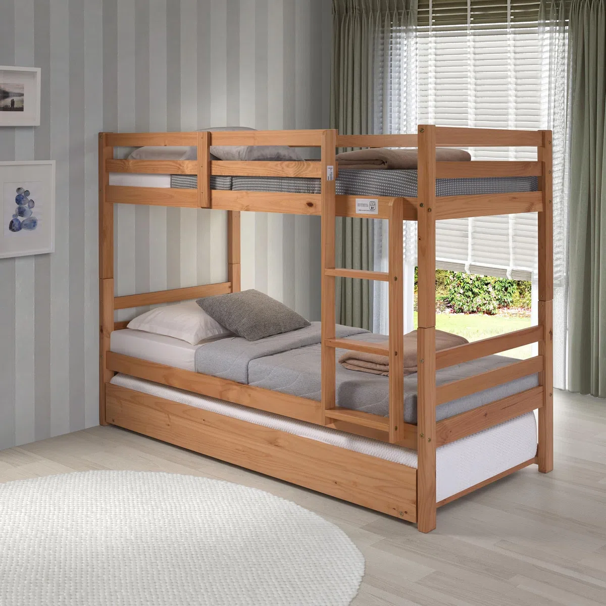Buyqualia - Litera de Madera Color Miel Roble 154x104x199 cm | Cama Doble Compacta con Diseño Clásico para Niños y Adultos | Estructura Resistente de Pino