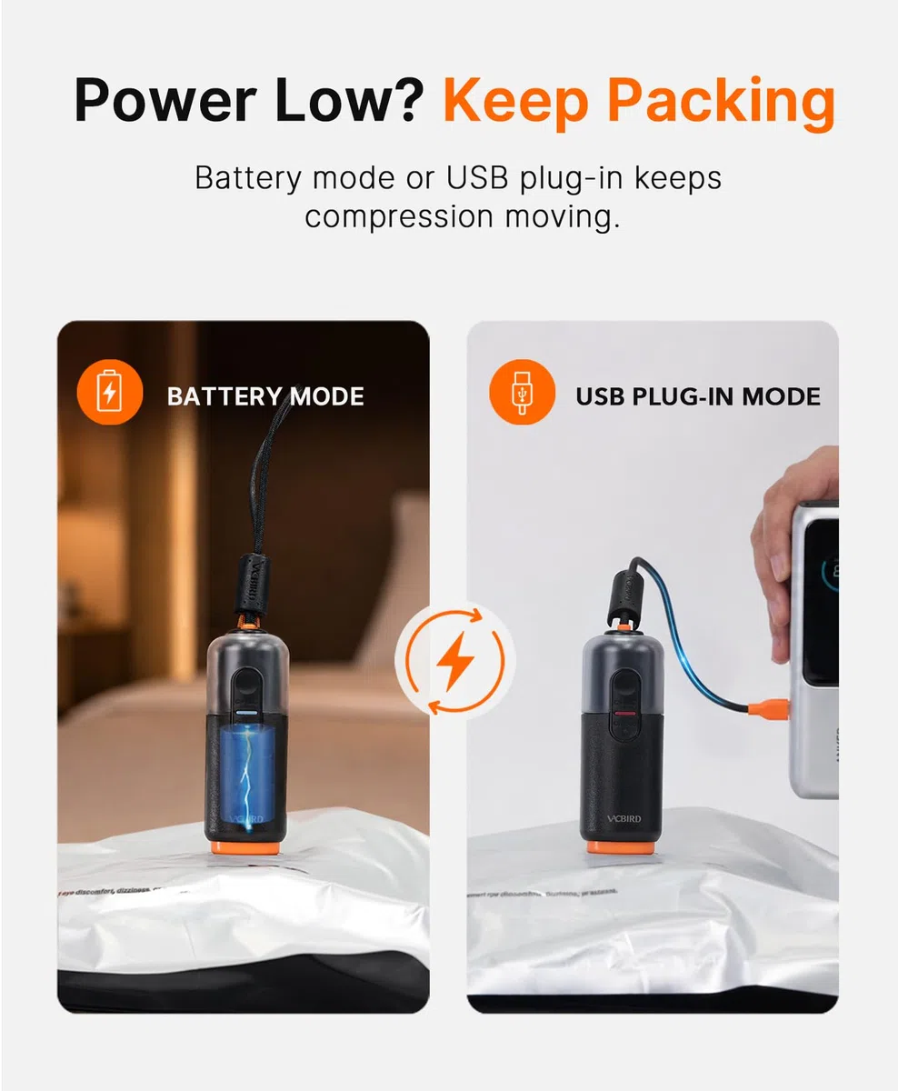 Vacbird Bolsas de almacenamiento al vacío, paquete de 10 bolsas de ahorro de espacio con bomba de aire eléctrica para almacenamiento