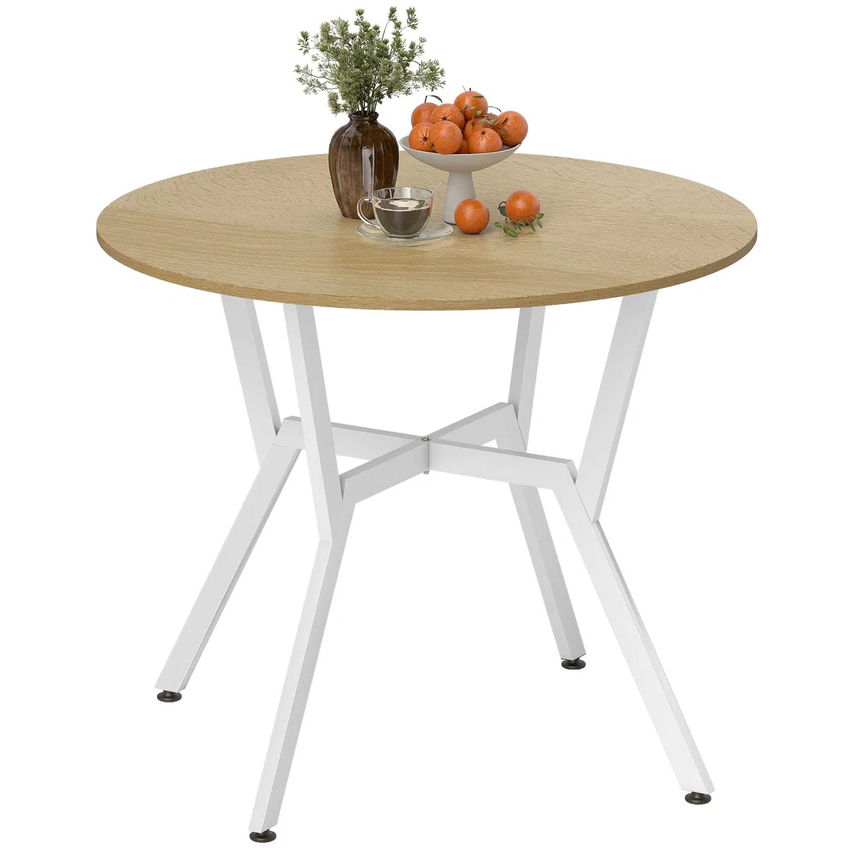 HOMCOM Mesa de Comedor Redonda para 2-4 Personas, Mesa de Cocina Industrial, Patas Curvadas de Acero, para Salón, 90x90x76 cm, Natural y Blanco