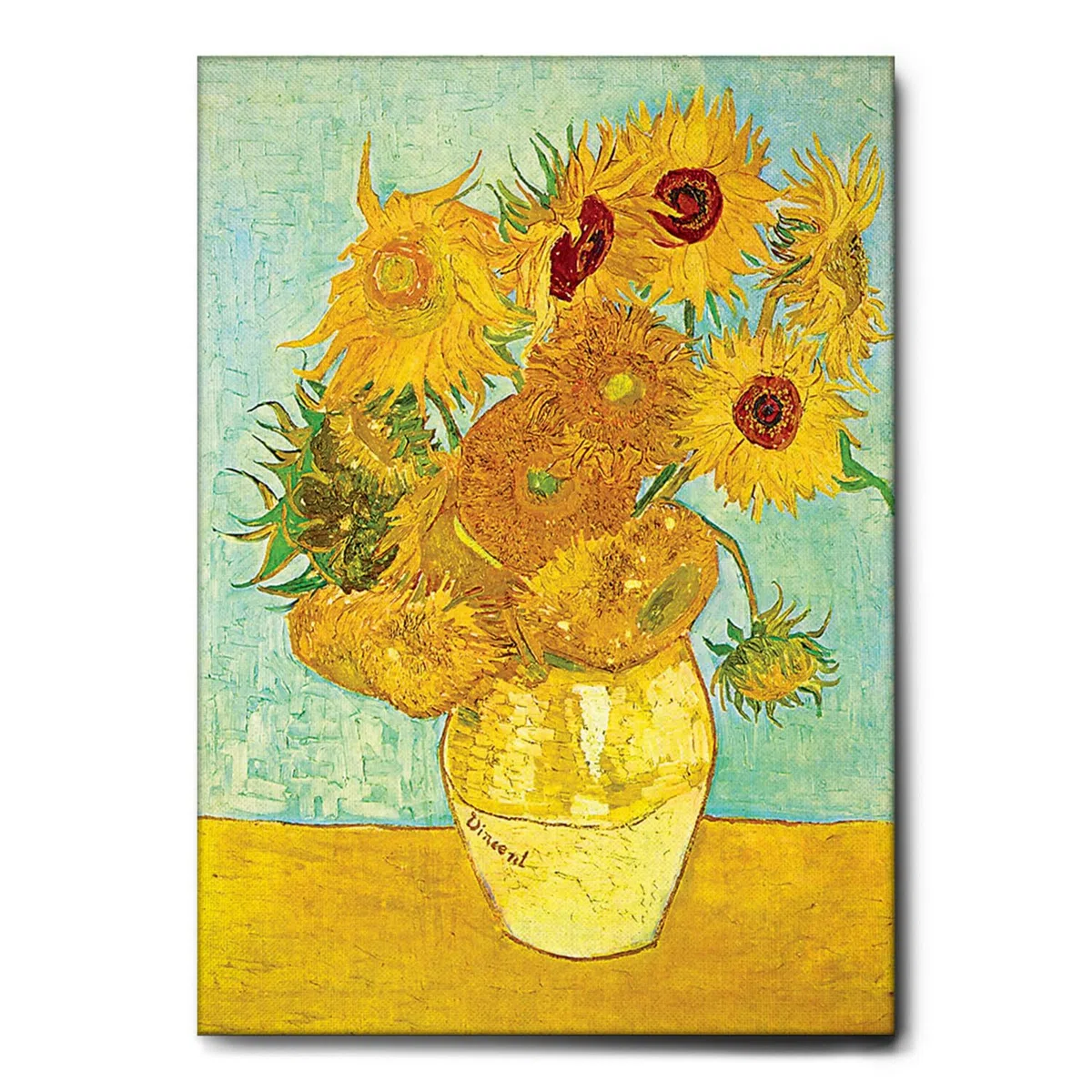 Giallobus - Cuadro - Vincent Van Gogh - Girasoles - Lienzo con marco estándar - 70L x 100l cm - Listo para colgar - Cuadros modernos