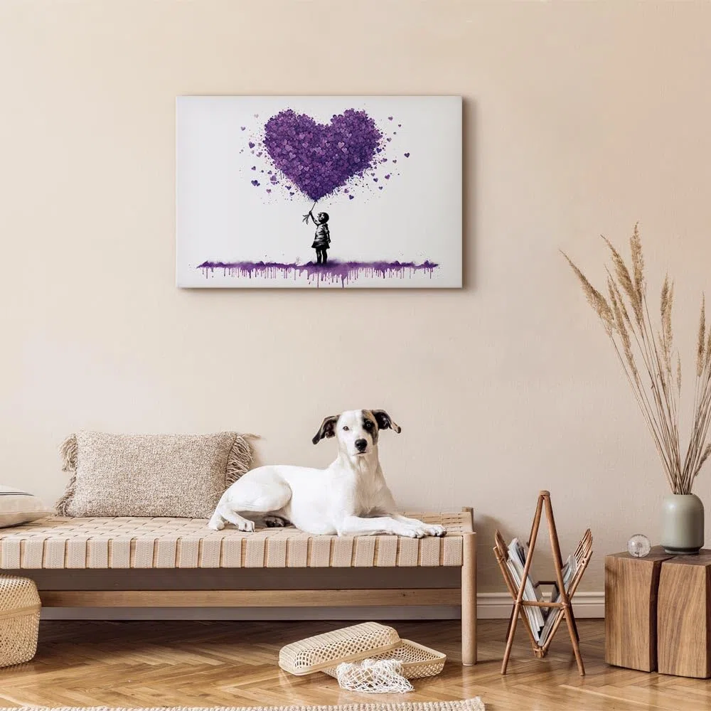 murando - Cuadro Acústico en Lienzo Banksy 120x80 cm - 1 Pieza cuadros | acústicos-corativos aislamento-coracion moderno lienzos-corativos salon - Reproducción globo rosa en forma- corazón