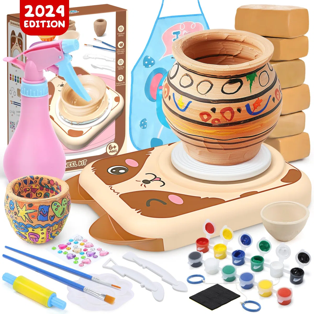 Skirfy Set de alfarería eléctrico para niños – mini torno de cerámica con arcilla – kit infantil para niños y niñas de 6 años – regalo creativo para Navidad, Pascua o cumpleaños