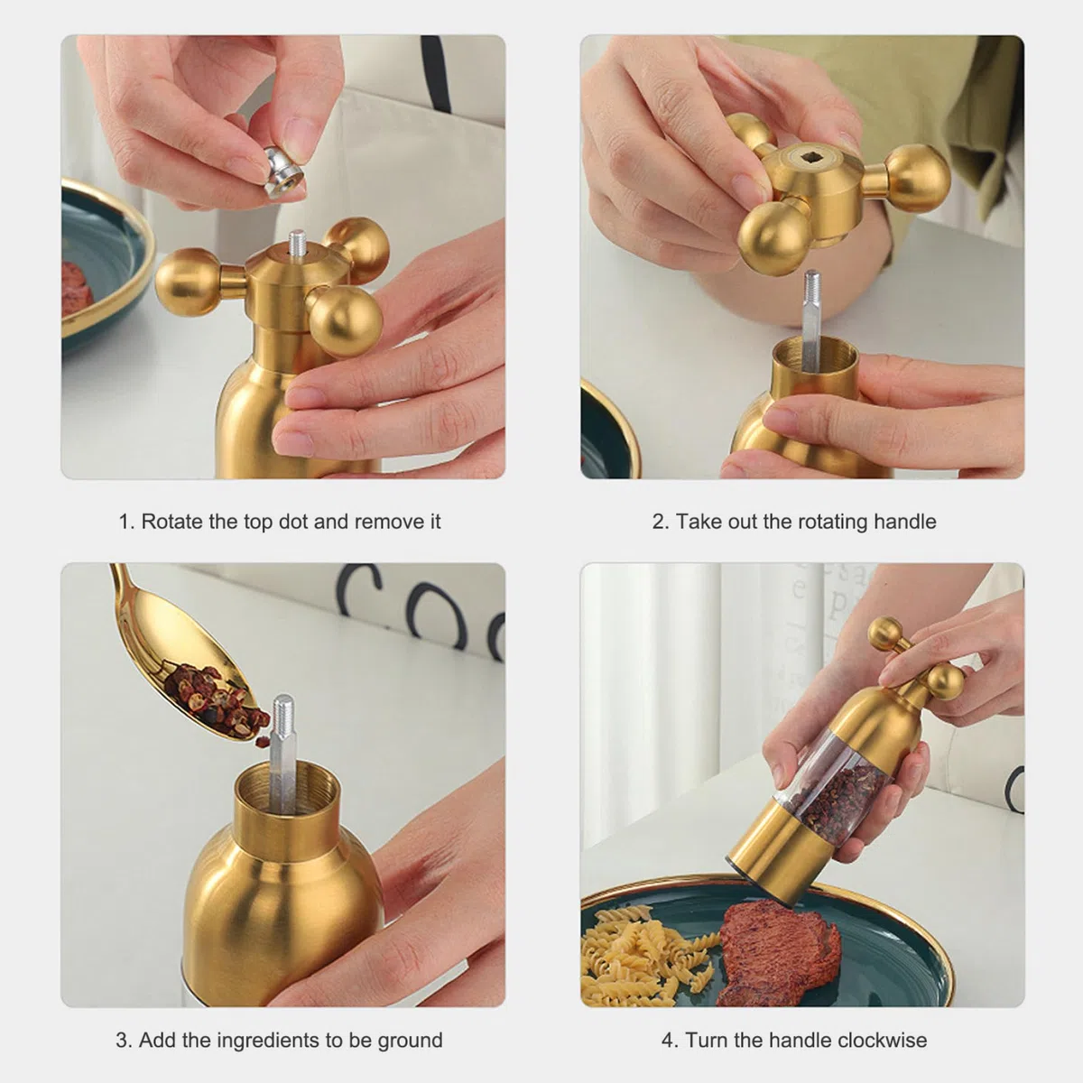 2 Piezas de Mando de Sal y Pimienta Ajustable - Molino Manual con grosería Personalizable, fácil de Usar para cocinas, restaurantes