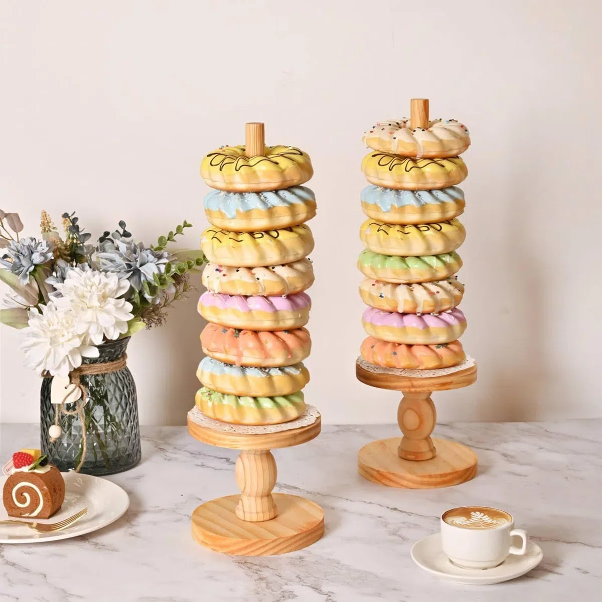 Torre De 4 Piezas Exhibición Decoración Rústica | Portabagels De Madera Para Para Postres Bodas Cumpleaños Navidad Shower Servicio De Mesa Buffet Hogar Restaurante Casa De