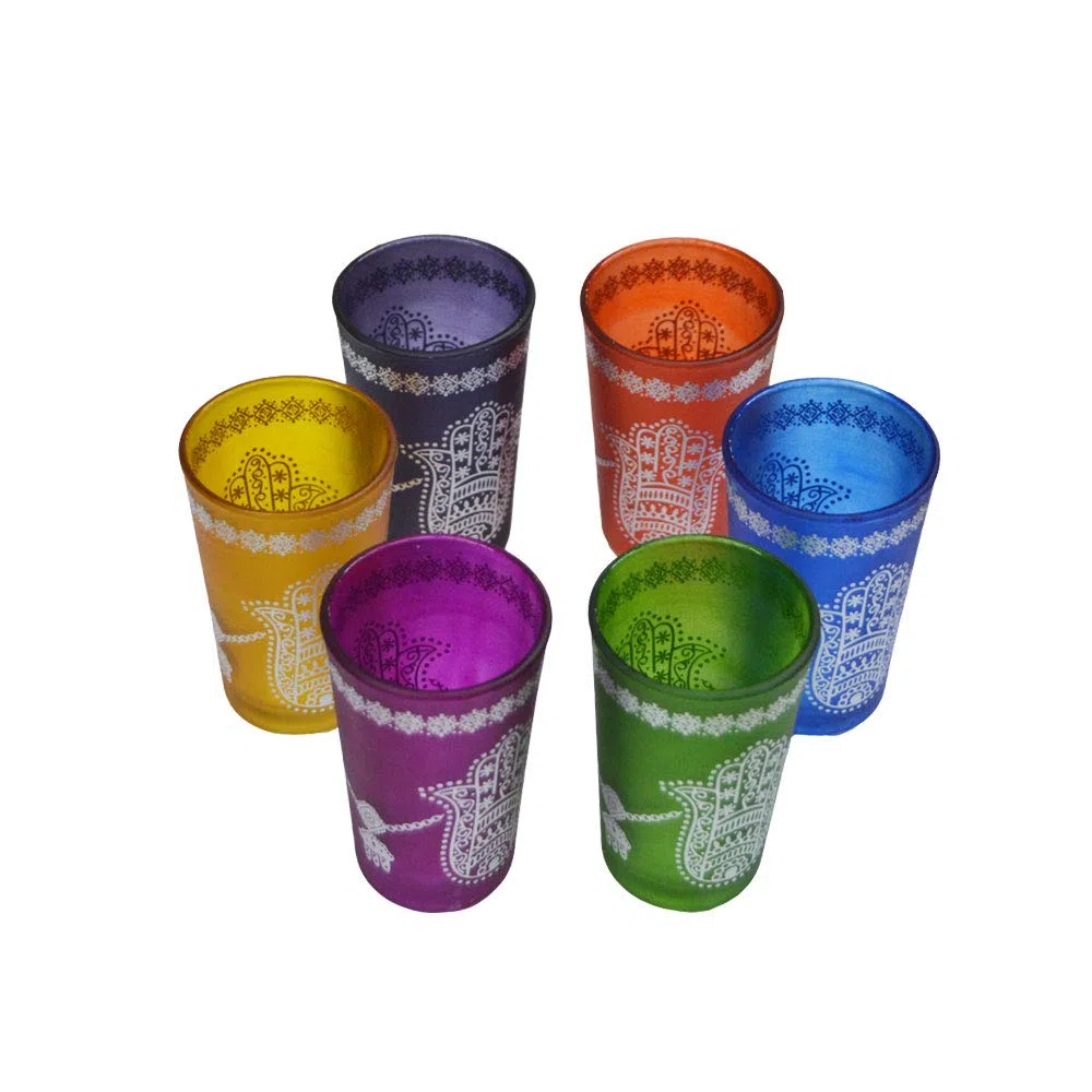 Juego de té marroquí completo. Tetera 750 ml bandeja 32 cm 6 vasos típicos de cristal