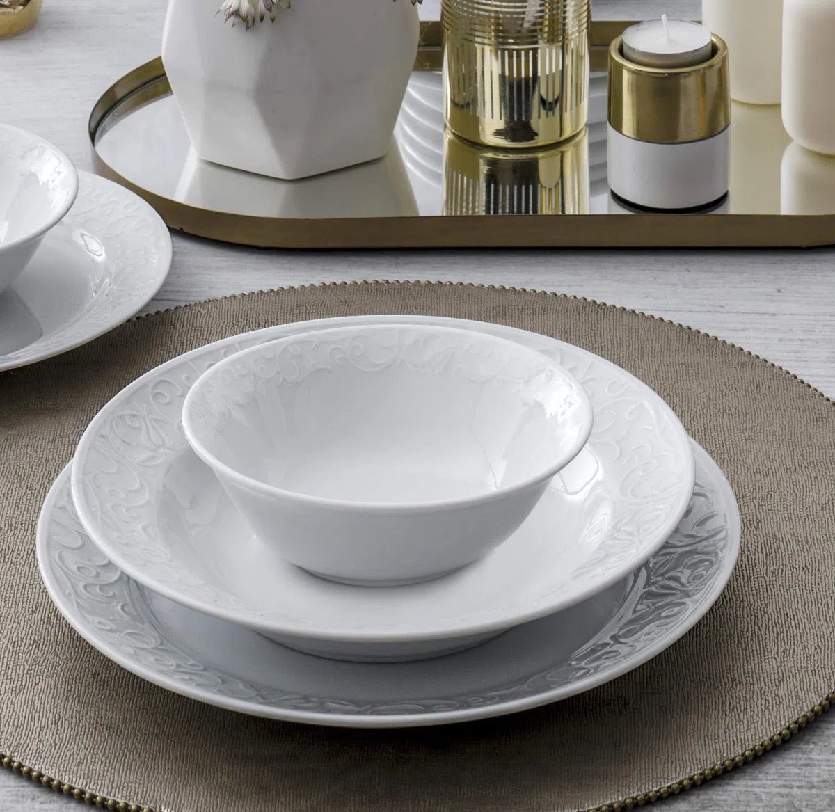 Vajilla Güral Porselen Bahar Dalı de porcelana, de 18 Piezas para 6 Personas – Vajilla Completa de Porcelana Blanca