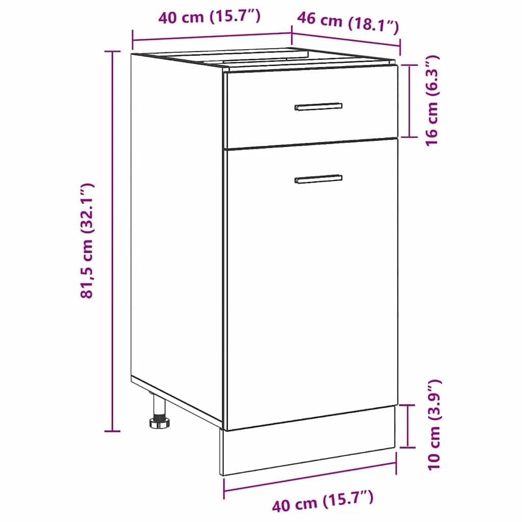 vidaXL Cajón Inferior del Armario Riga Roble Negro 40 x 46 x 81,5 cm, Amplio Espacio, Muebles de Cocina Modernos, Utilidad Duradera, diseño Rectangular, soluciones Inteligentes para organización