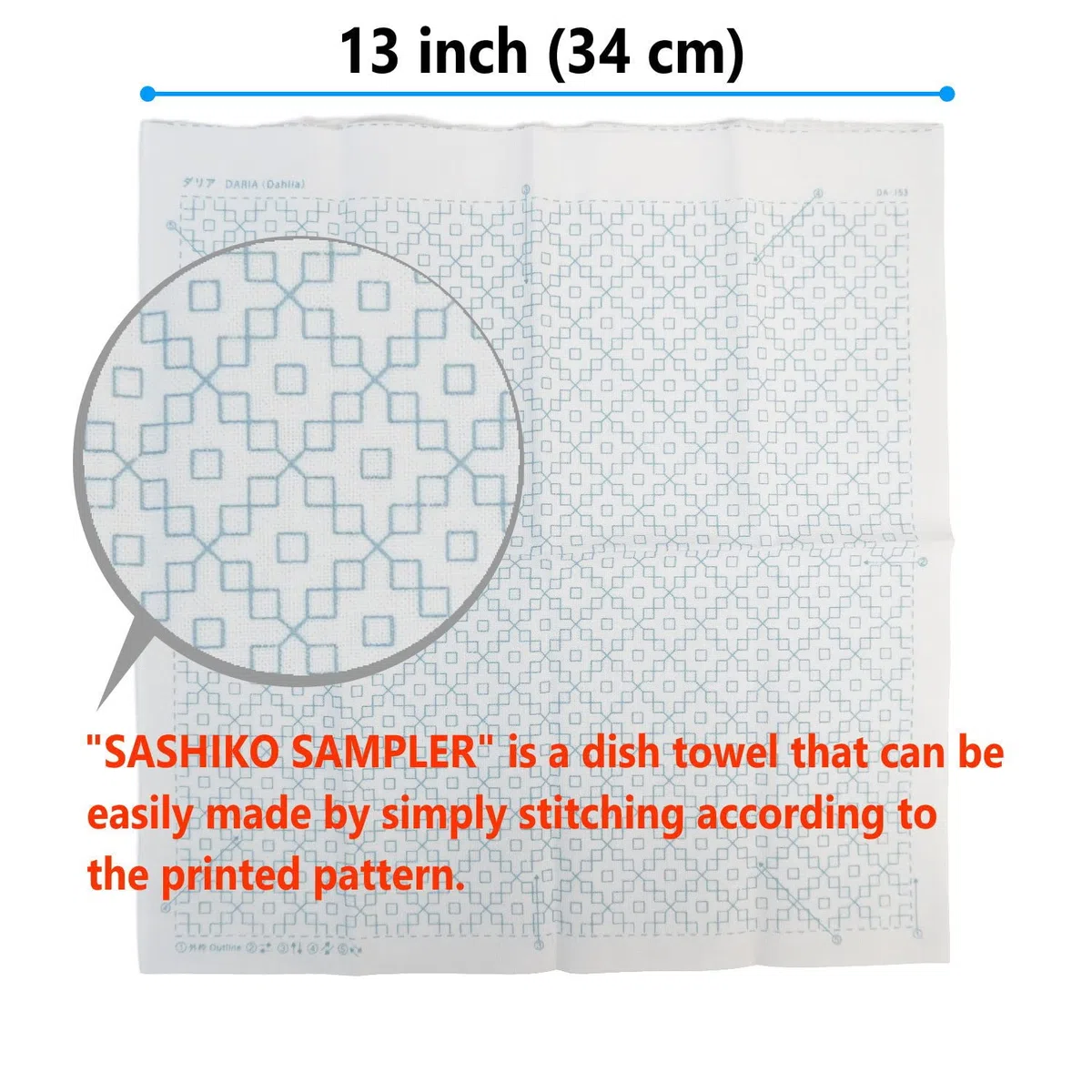 DARUMA Hitomezashi Sashiko Kit – Kit de agujas e hilos de primera calidad de fabricación japonesa con Sashiko Fukin, hilo, agujas, dedal, juego listo para usar (Dalia)